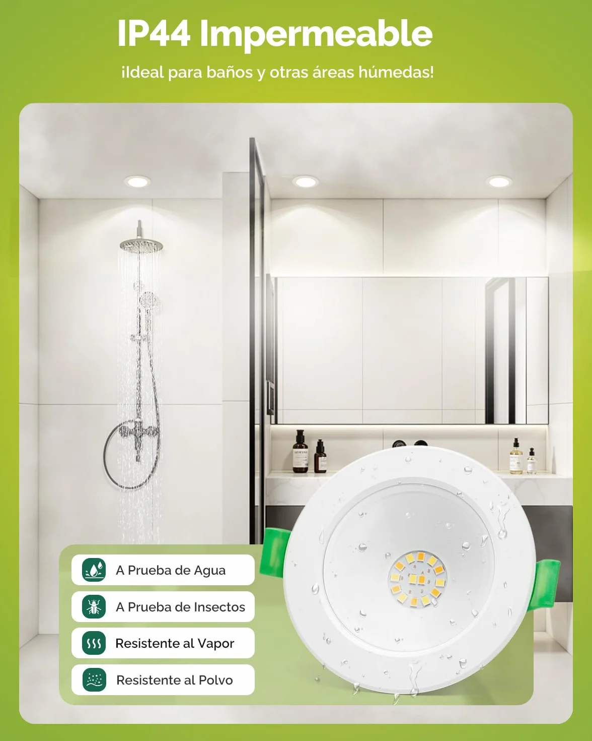 Fondiiz Downlight LED Techo Empotrable 5W 690lm 3000K-6000K IP44 Corte 75mm-90mm 6 Pack