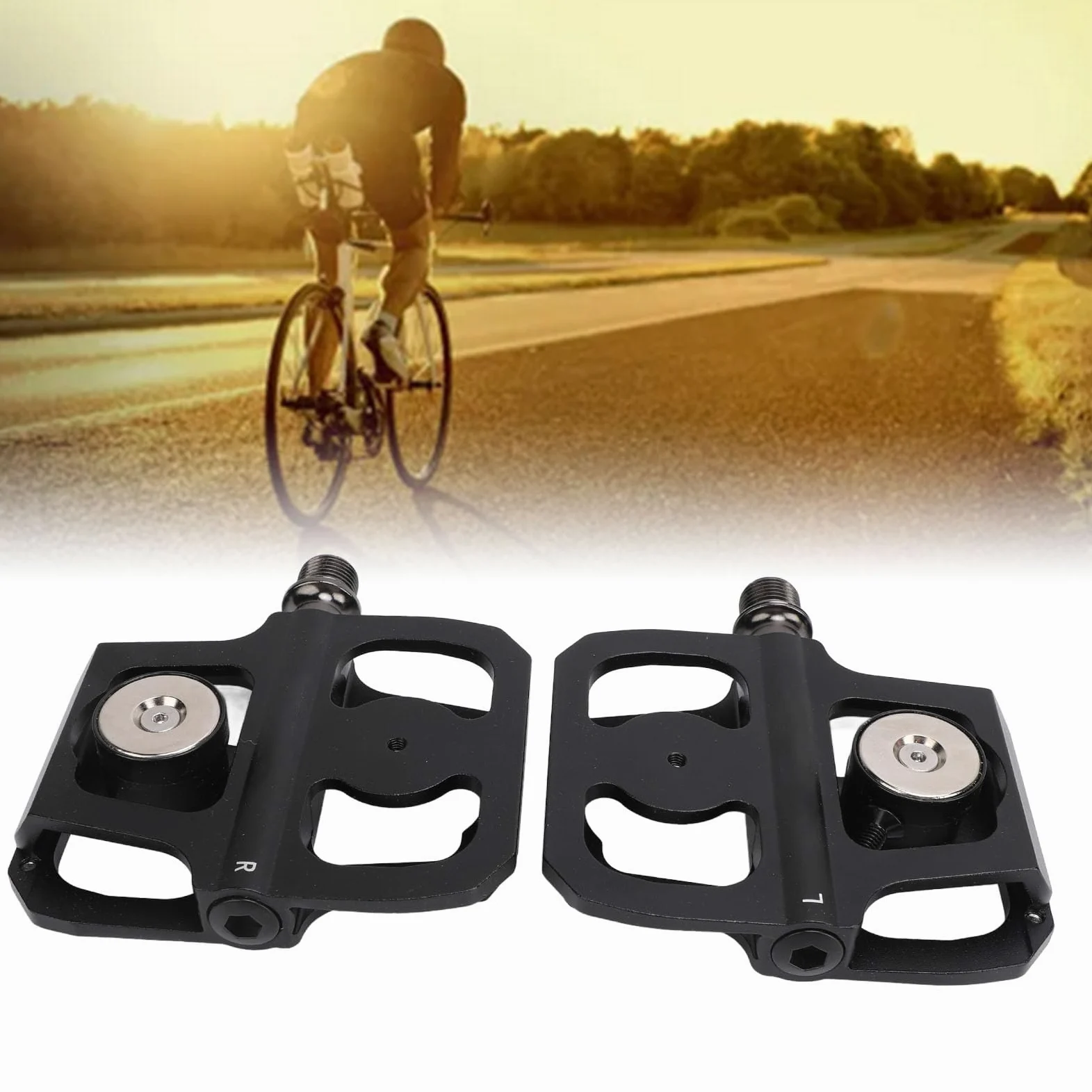Pedales de bicicleta con rodamiento DU sellado, pedales de plataforma plana de aleación de aluminio con eje de acero y interfaz roscada universal
