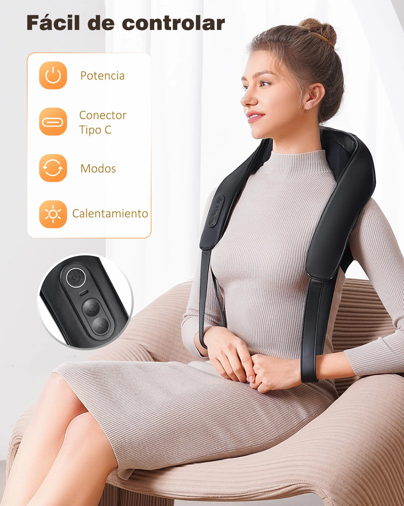 Masajeador cervical y espalda inalámbrico Shiatsu 4D con calefacción de grafeno, Regalo para mujer hombre