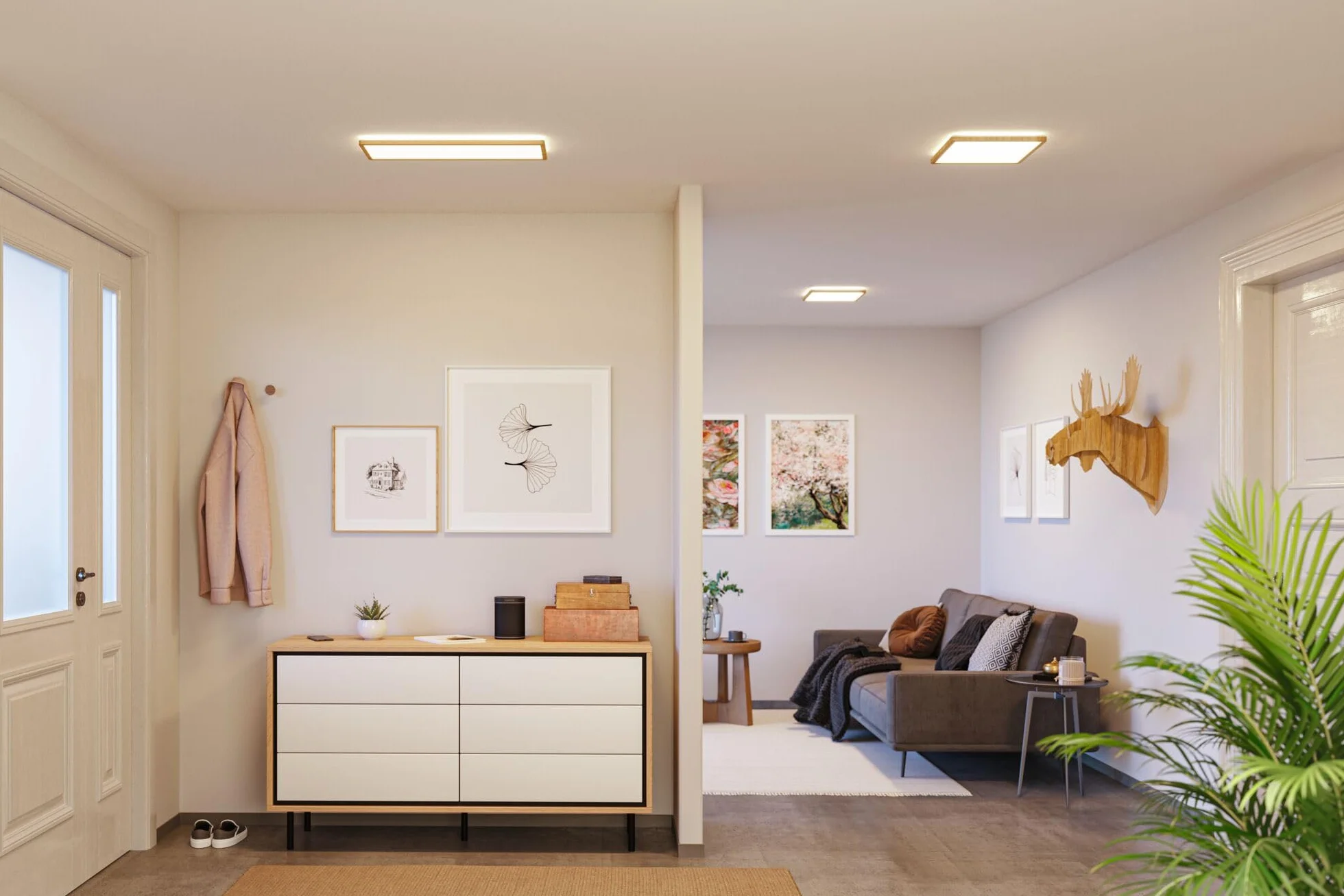 Paulmann Panel LED Atria Shine plafón cuadrado IP44 22W 2300lm 580mmx200mm acabado madera 4000K