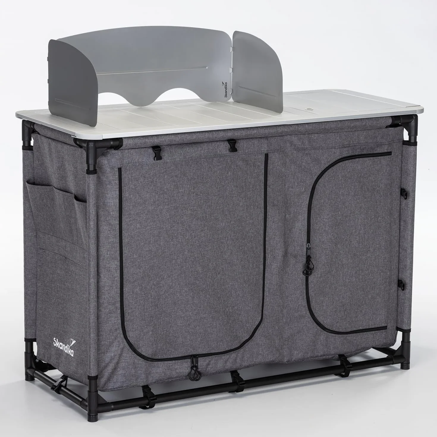 skandika Ruoka Cocina de Camping | Armario de Camping con Marco de Aluminio, Protector contra Viento y Salpicaduras Desmontable, Fregadero, Compartimentos de Almacenamiento, Bolsa de Transporte