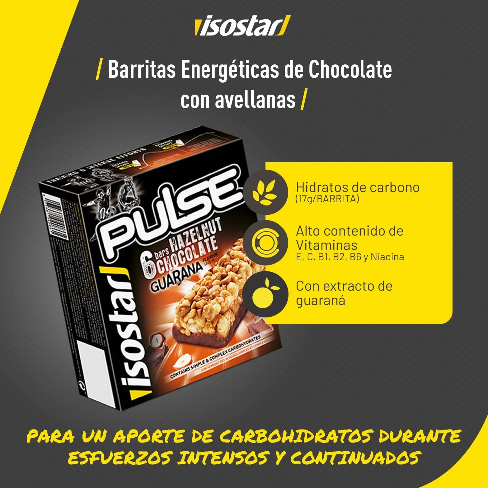 Isostar Pulse Barritas Avellana Chocolate Energéticas 6x23g