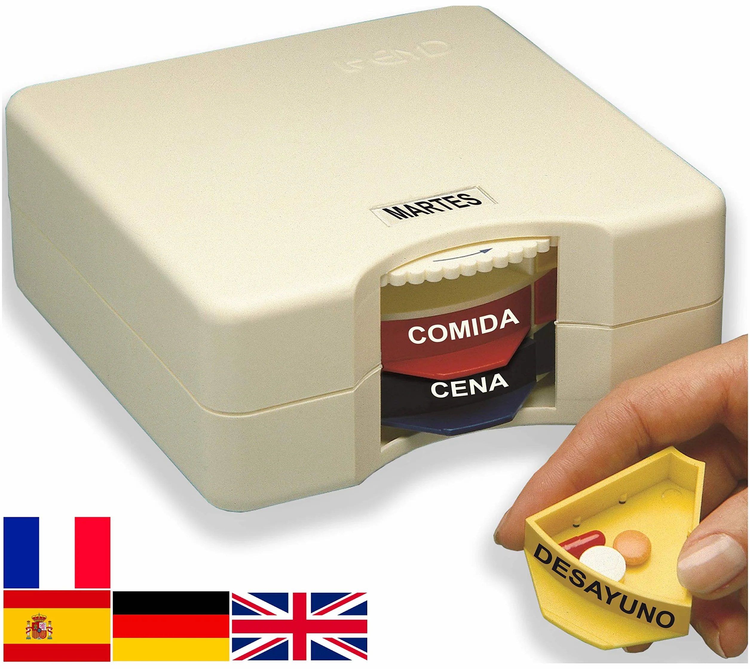 Pastillero Semanal Inteligente Sin Tapas Giro Rueda Organizador Medicamentos