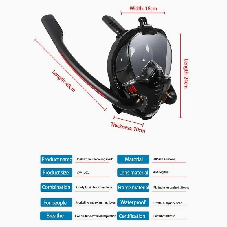 Máscara de snorkel panorámica Máscara de snorkel ajustable Máscara de buceo for snorkel for adultos Máscara de buceo con respiración libre Máscara de snorkel UV Antivaho Transpirable Visión clara Equi
