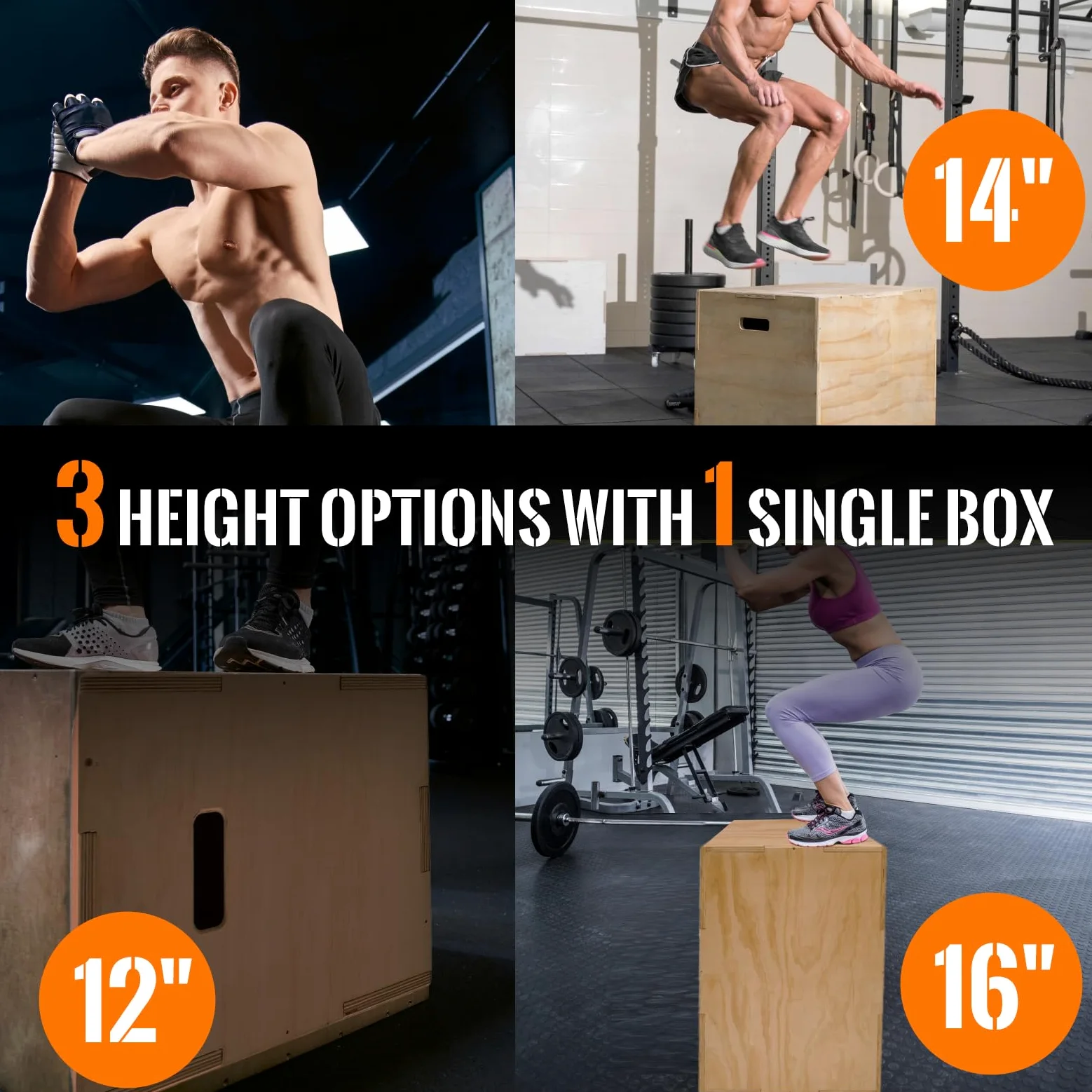 CAELUM Caja pliométrica de madera 3 en 1 – Caja de salto pliométrica antideslizante para el hogar y el gimnasio, caja de lanzamiento de fitness con rodamientos de 400 libras para saltar, sentadillas