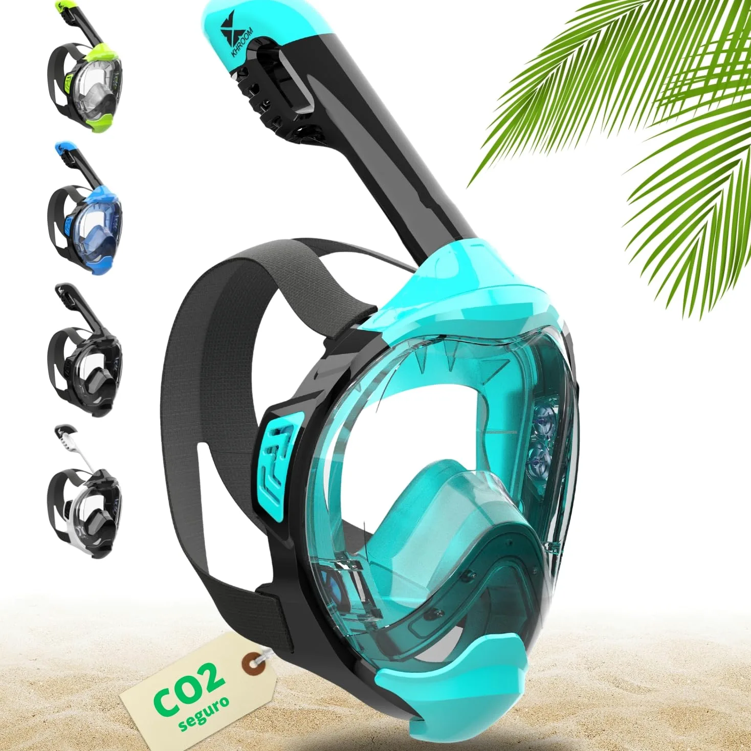 Khroom Máscara de esnórquel para Adultos y niños - Seaview Y | Sin Problemas de CO2 | Máscara Completa para Snorkeling| Equipo de Snorkel con máscara Integral Completa para Adultos (S/M Turquesa)