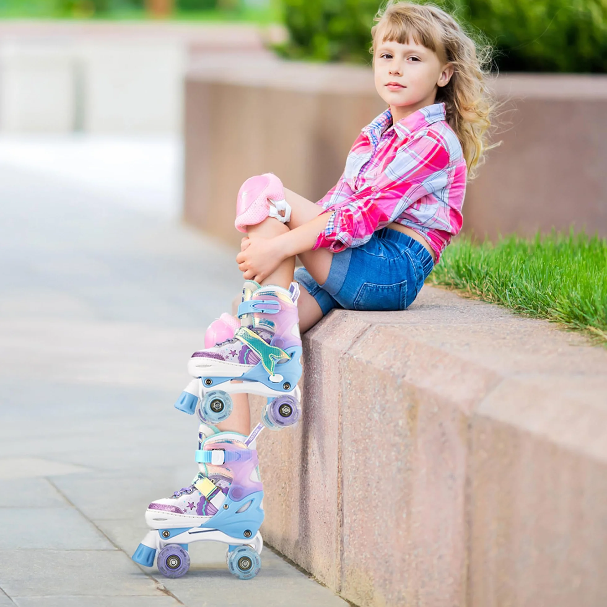 NEMONE Sirenita Patines de Ruedas Ajustable Niñas 4 Ruedas para Principiantes