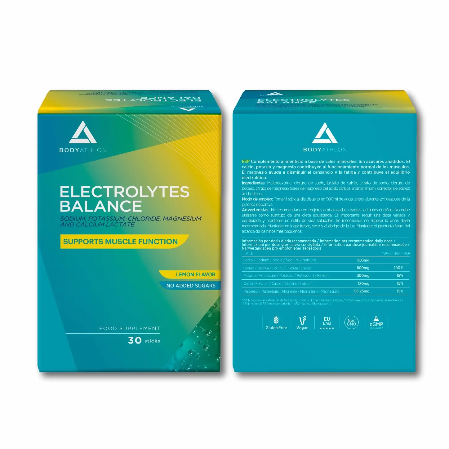 Electrolitos Sin Azucar en Polvo 1779mg Limón Sales Minerales para el Deporte Bodyathlon