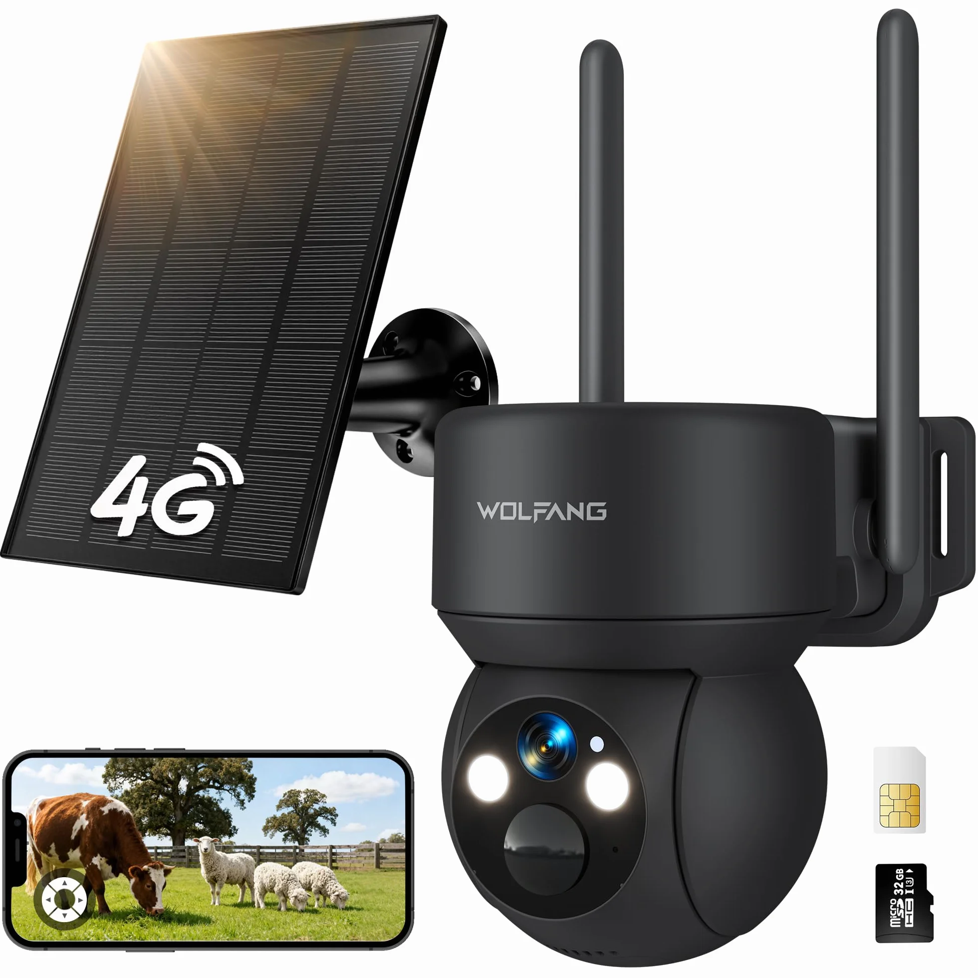 WOLFANG Câmara de Vida Selvagem 4G LTE Solar 2,5K Vídeo ao Vivo 355° Ajuste Remoto 90°