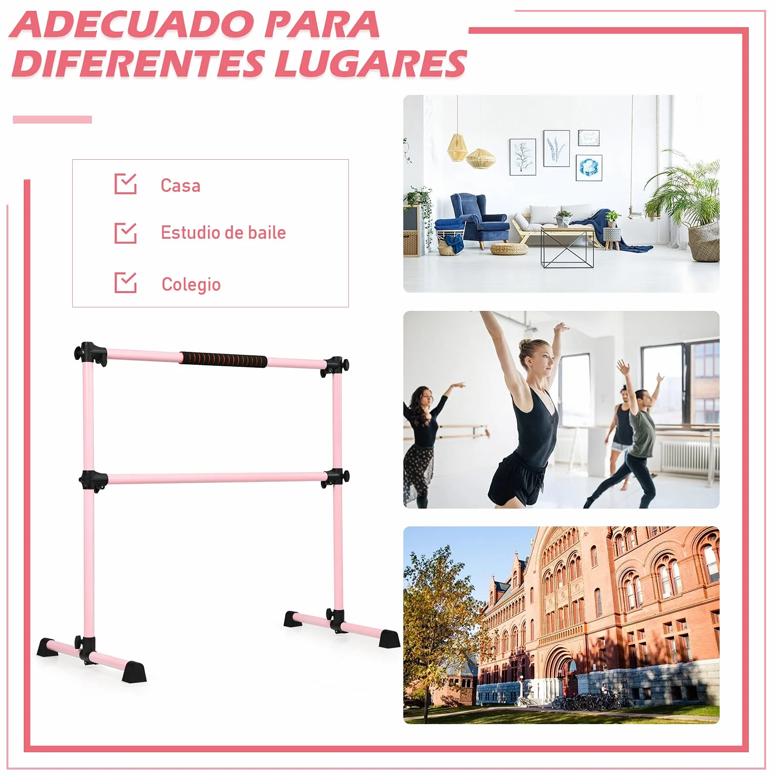 COSTWAY Barra de Ballet Independiente Móvil Altura Regulable 50 kg
