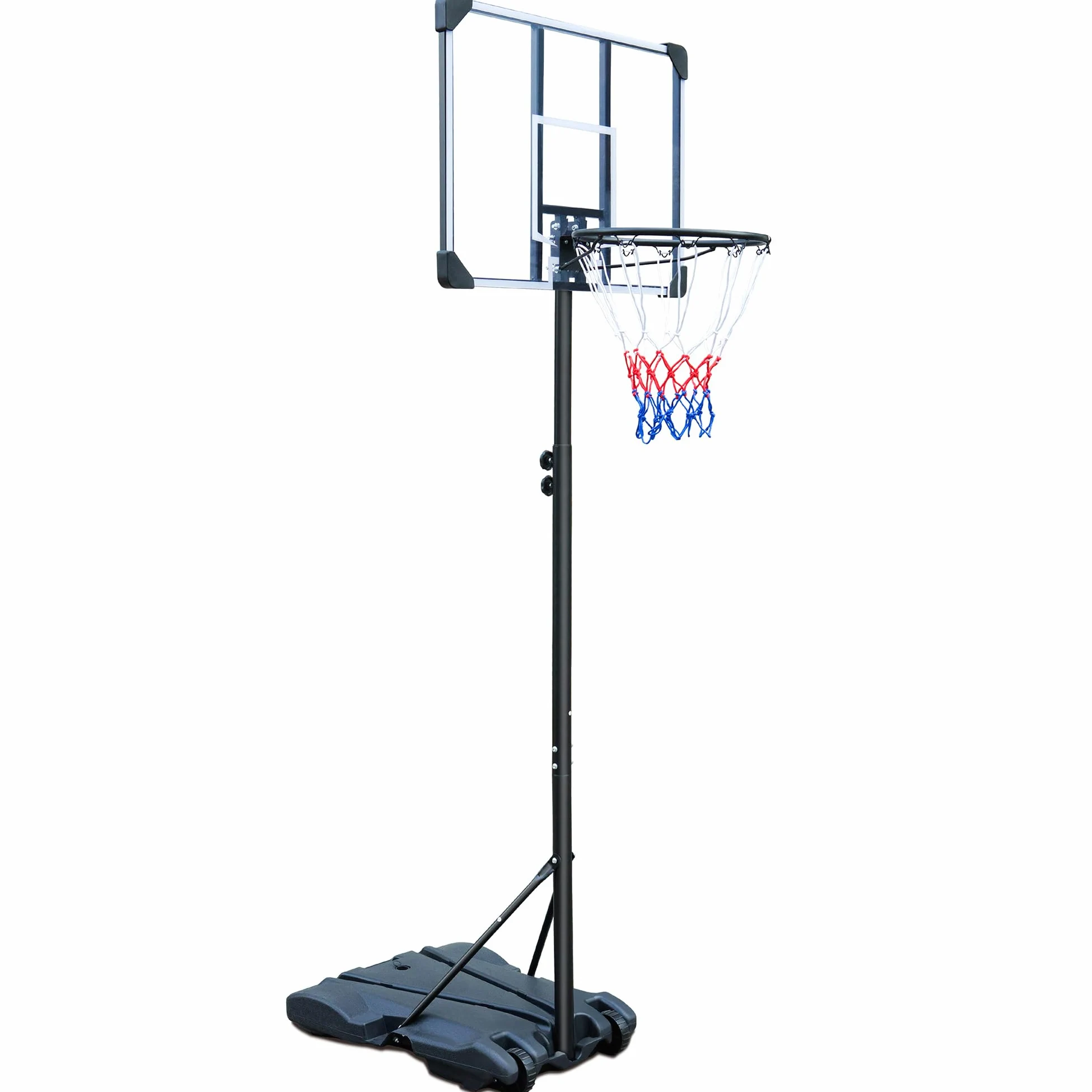 Canasta de baloncesto con soporte ajustable en altura de 165 a 213 cm, color negro, soporte de baloncesto portátil con tablero de PC y red impermeable, ruedas para interiores y exteriores para jóvenes