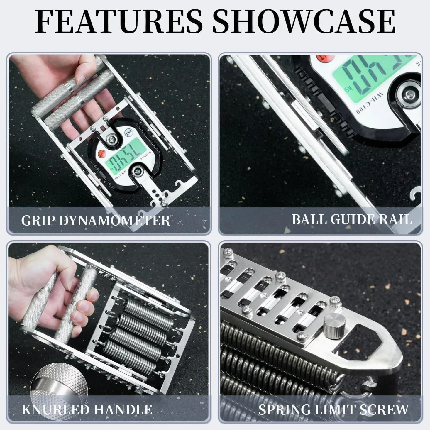 Hand Grip Strength Tester, Stainless Steel Spring Gripper, Digital Hand Dynamometer 330 Lbs, with 4 High Strength Spring, Parallel Hand Trainer, Non-Slip Handles, Finger/Wrist/Forearm Muscle Training