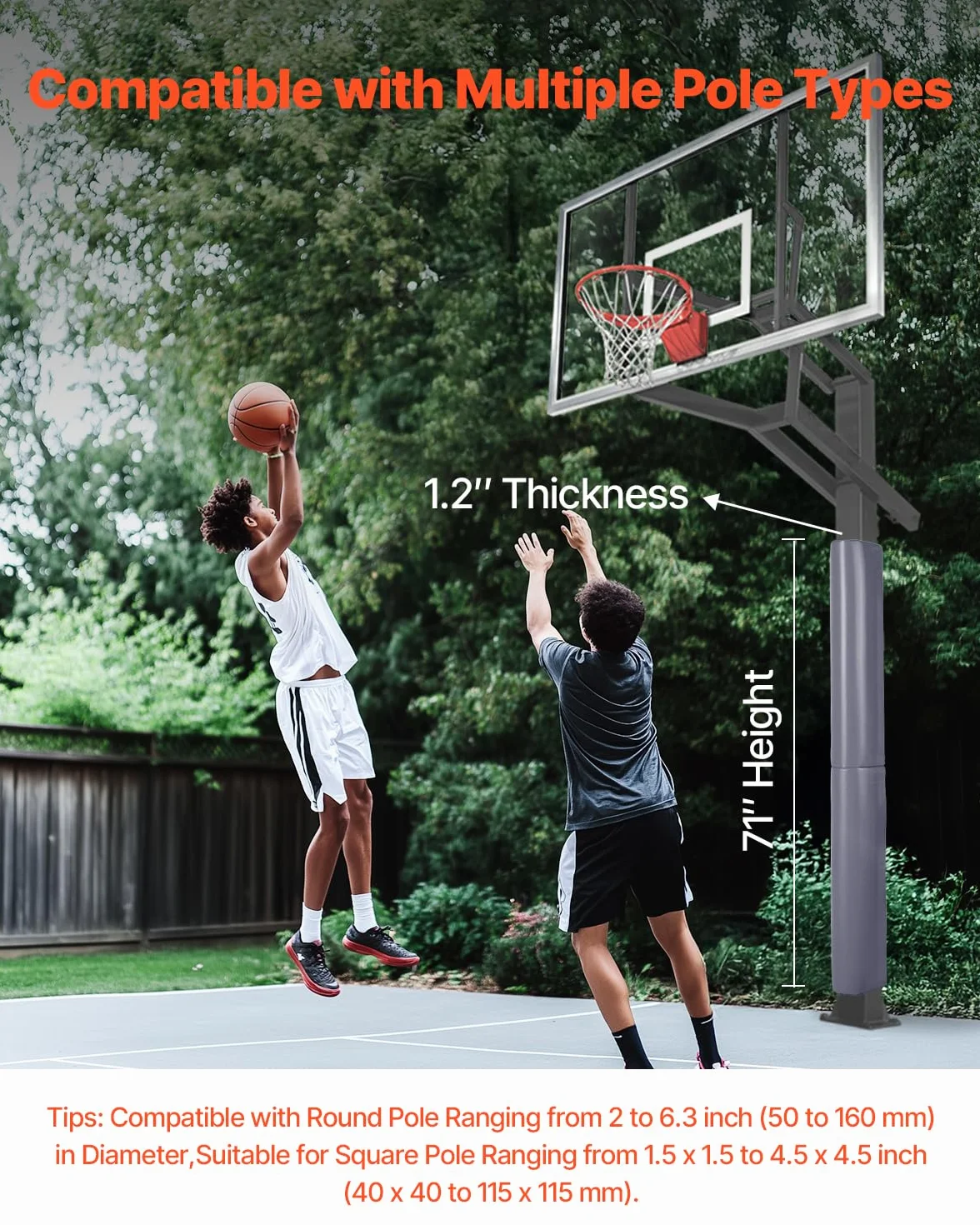 VEVOR Almohadilla para Poste de Baloncesto Impermeable 1800 x 500 x 32 mm Gris