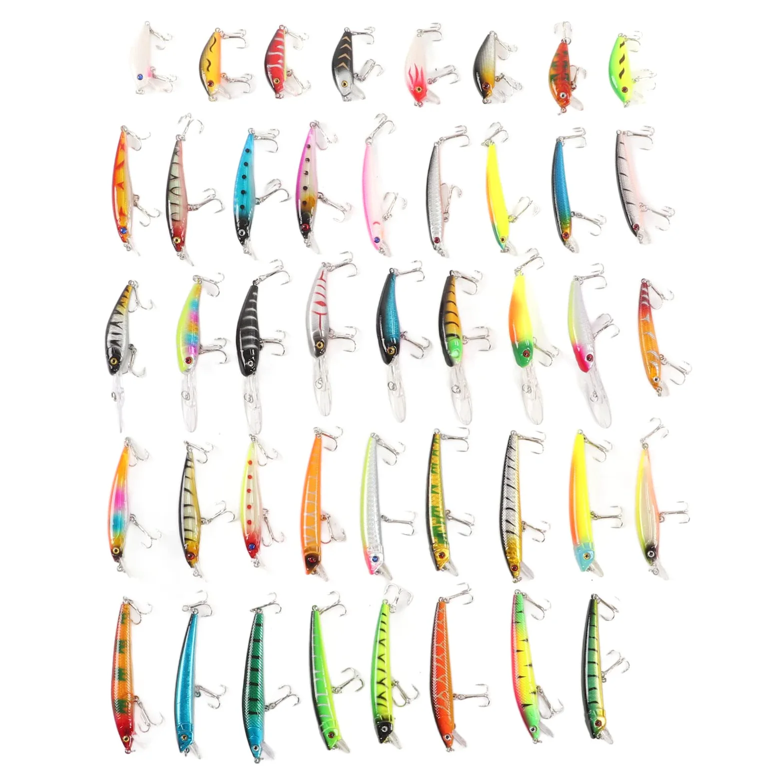Kit de señuelos de Pesca de 43 Piezas, Cebo Artificial de pececillo, señuelo de simulación Universal con Colores Brillantes, Apariencia Realista, Ojos 3D para Pesca de Agua Dulce
