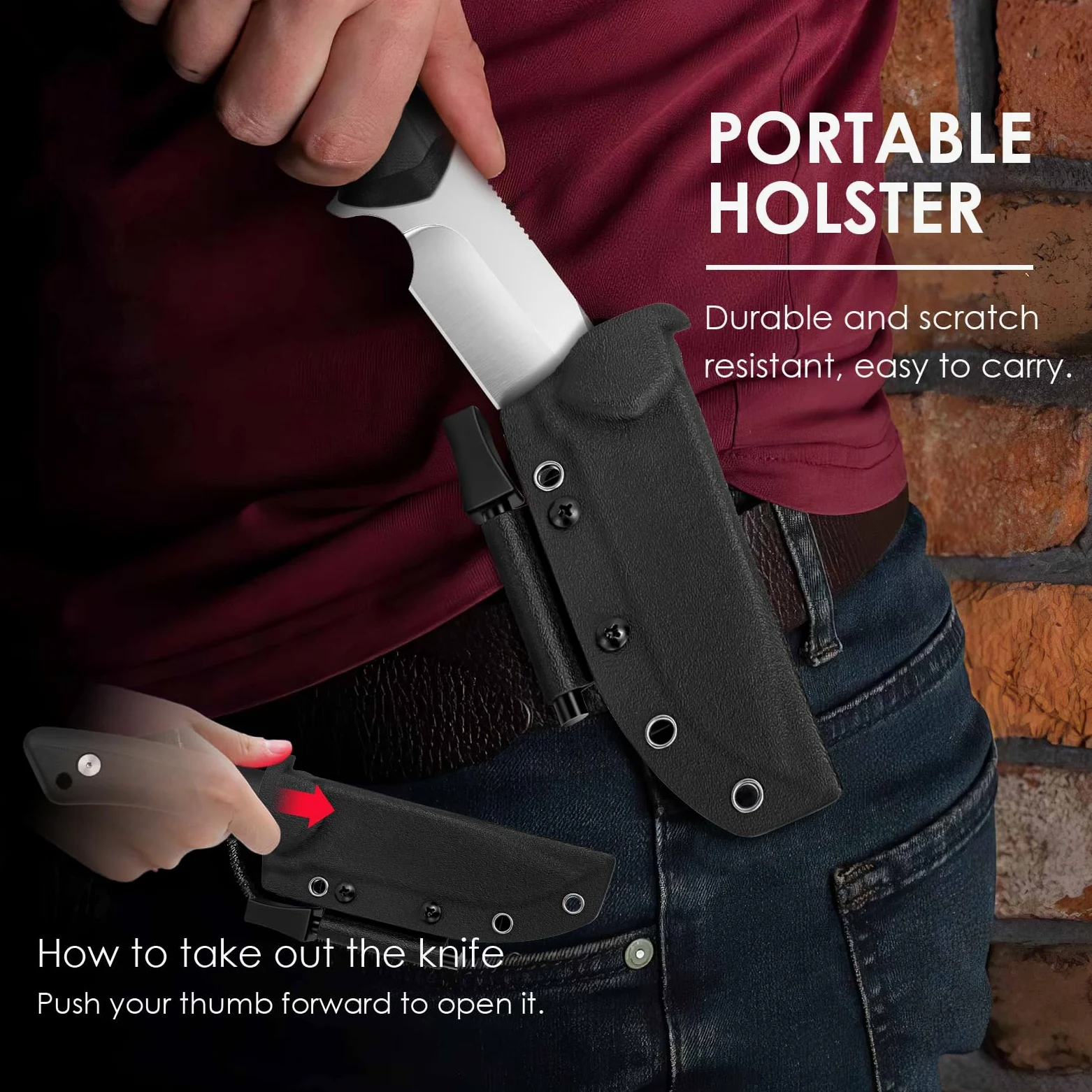 SHAN ZU Cuchillo Supervivencia D2 11cm Plateado Funda Kydex y Pedernal | Hoja Fija, Mango Ergonómico Antideslizante para Camping, Caza y Outdoor, Filo Duradero, Ligero, Compacto y Resistente