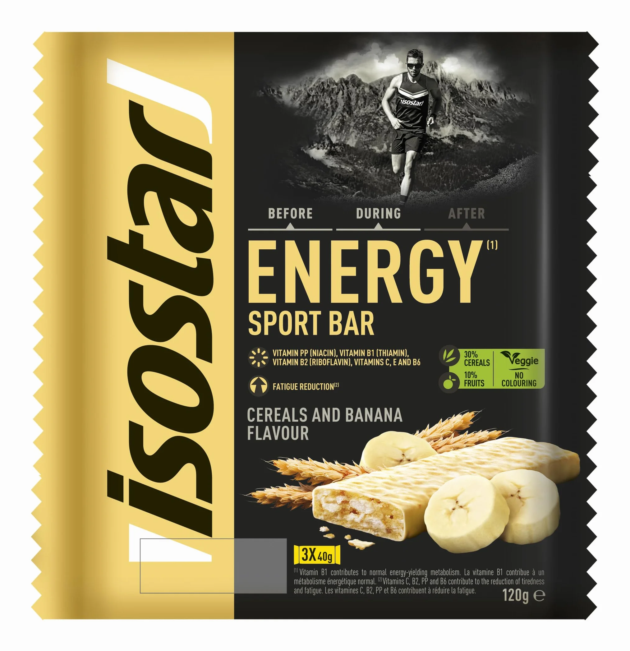 Isostar Barritas Energy Sport con Niacina Vitaminas B1 B2 C E B6 Sabor Banana 3x40gr