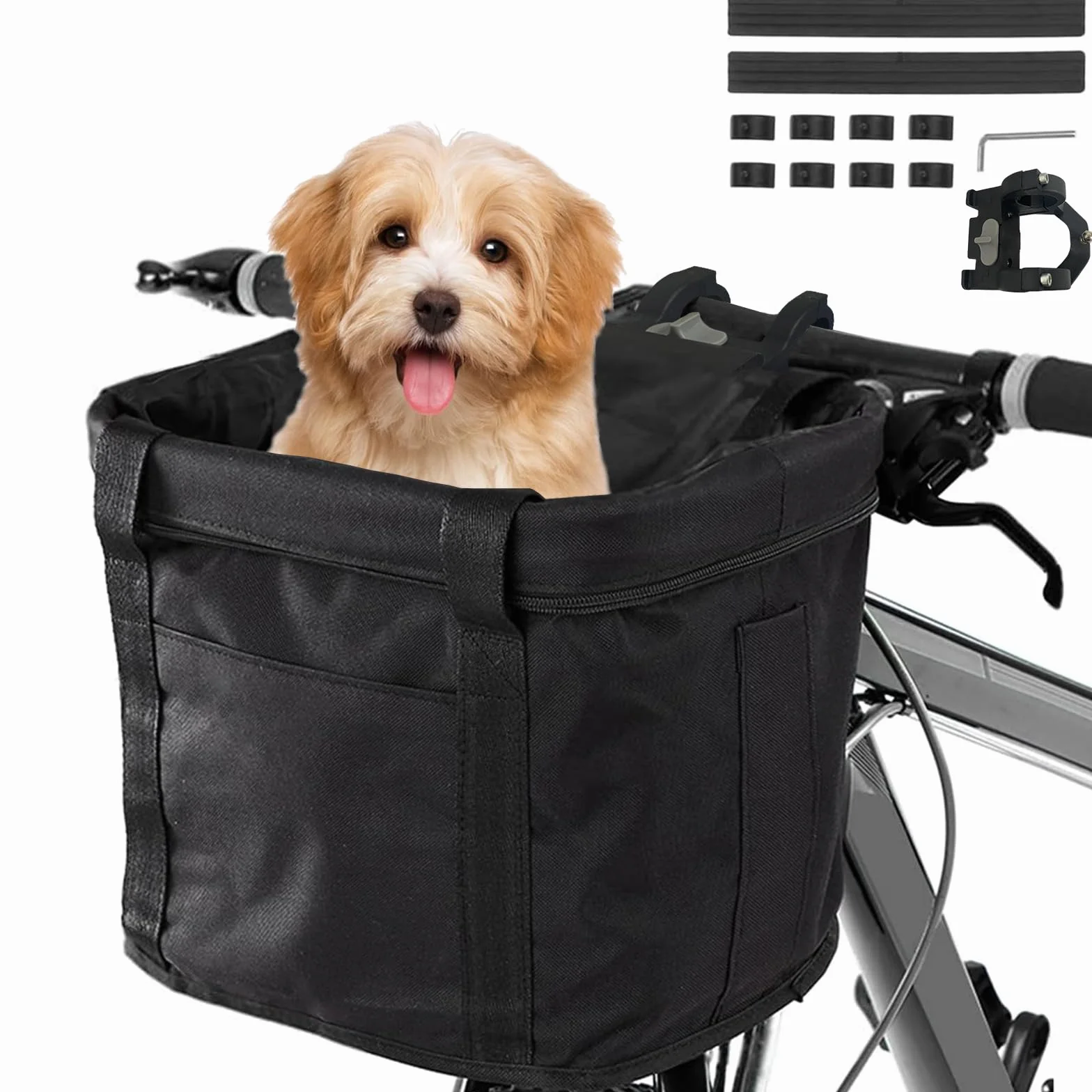 Cesta para Bicicleta, Canasta de Bicicleta Plegable, Cesta de Lona Frontal Desmontable de Bicicleta, Cesta de Tela Oxford para Porta Mascotas, Camping al Aire Libre, Picnic (Negro)