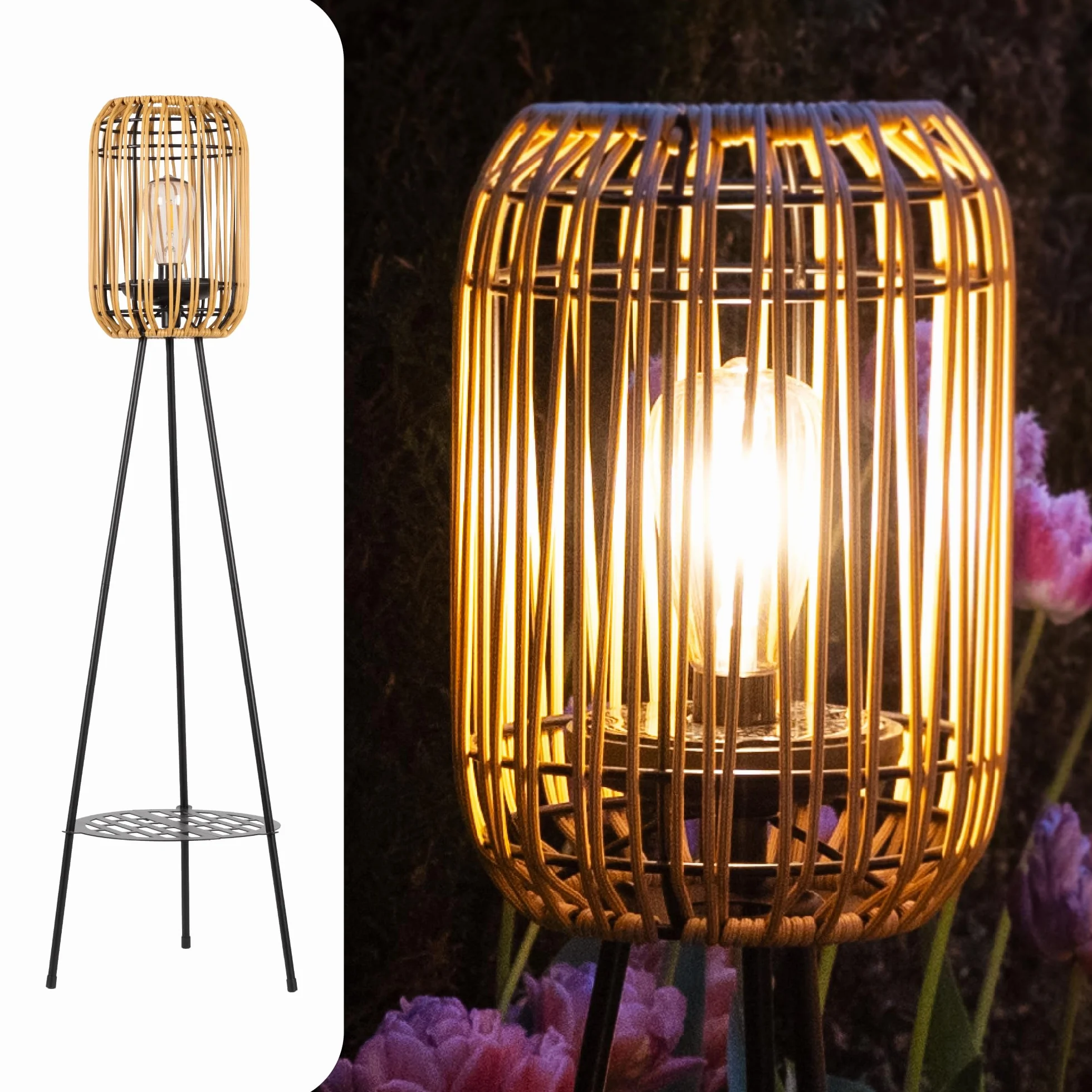 Gadgy Lámpara de pie solar LED para exteriores resistente al agua jardín rátan