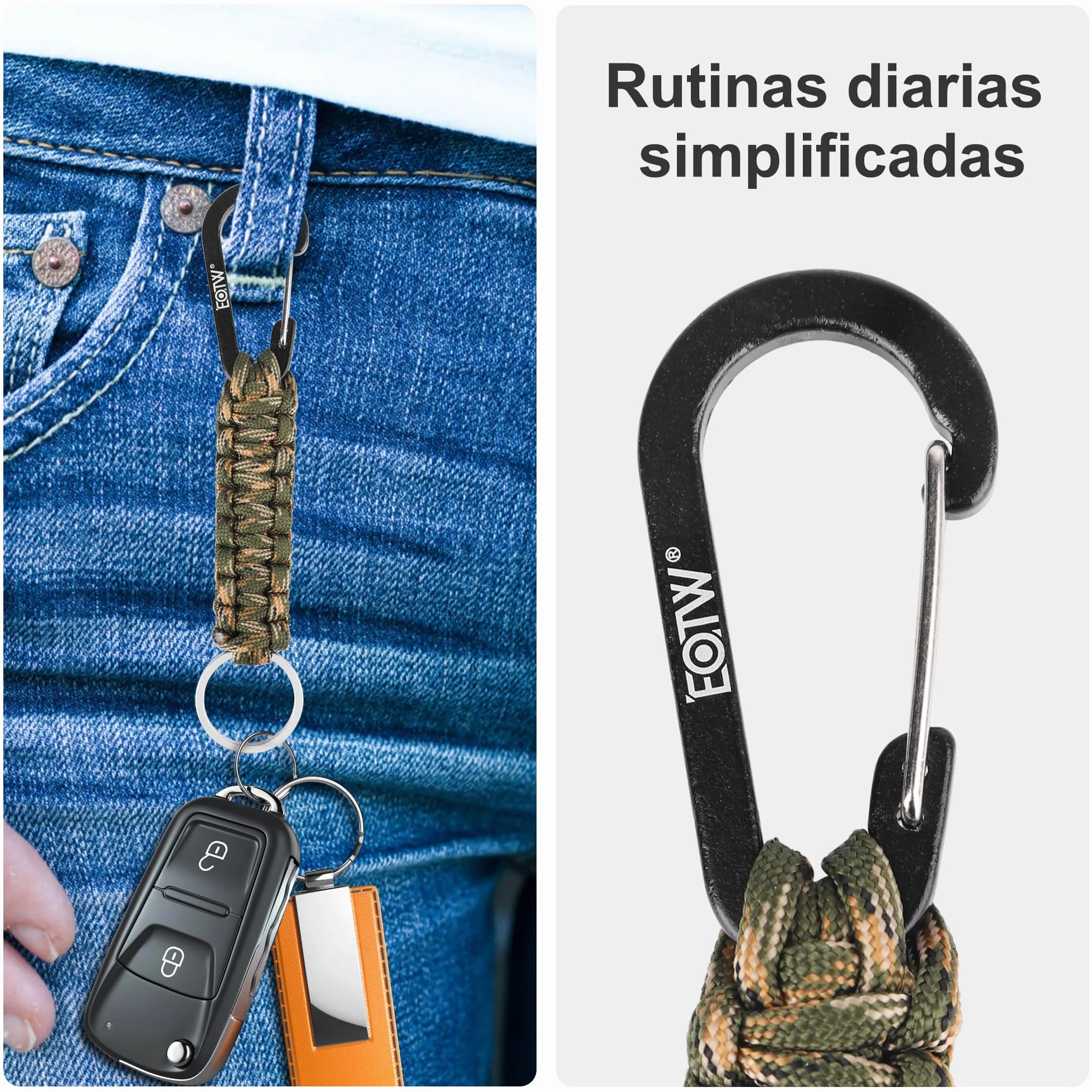 EOTW Mosqueton Llavero Paracord, Forma de D Mosqueton Escalada Ganchos para Montañismo, Motocicleta, Camping, Escalada en Roca, Pesca, Senderismo o Viajes y Otros Deportes al Aire Libre