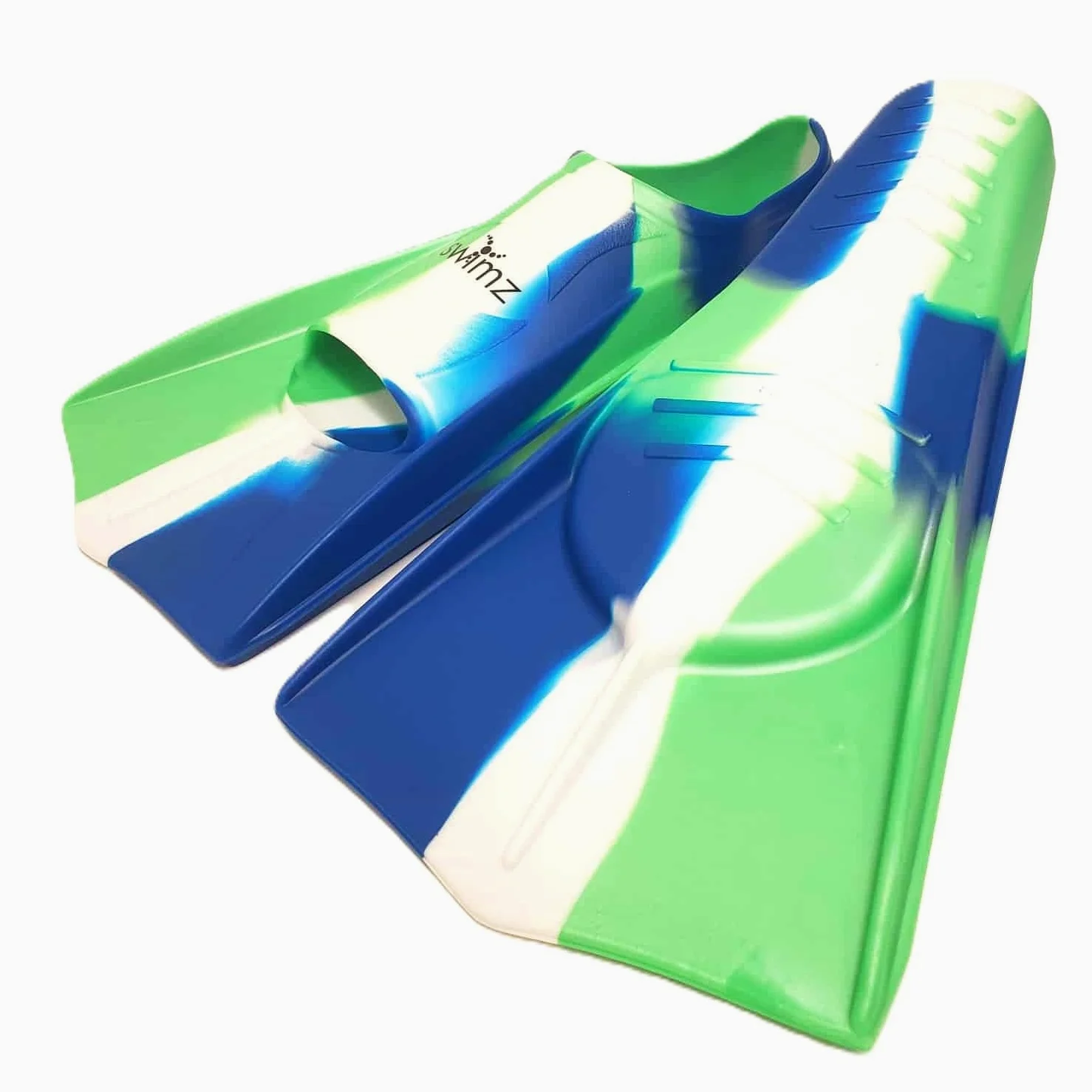 Swimz Short Blade Silicone Swim Training Fins - Blue / White / Green