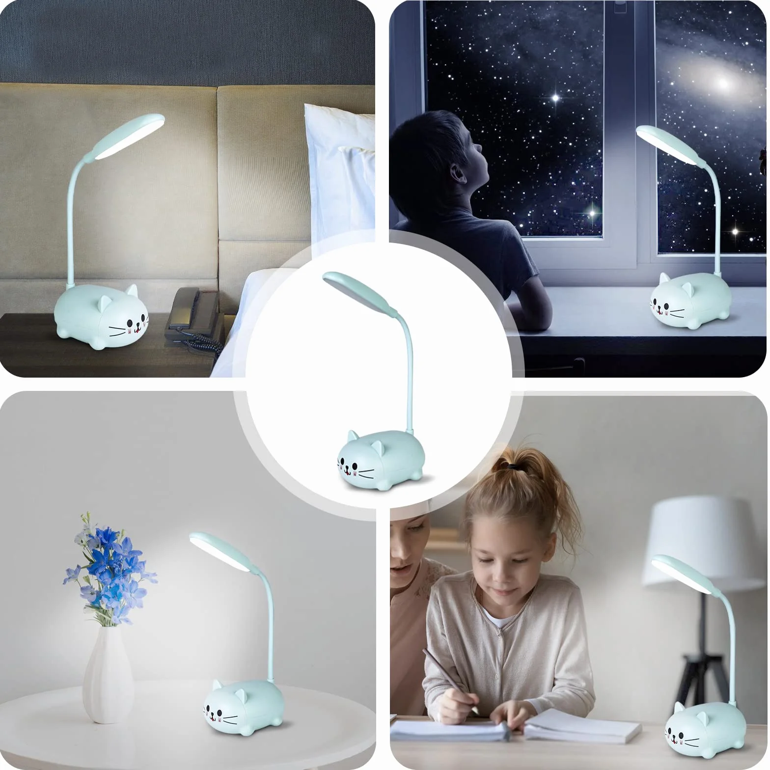 Molbory Lámpara de Escritorio para Niños, Lámpara de Lectura LED Recargable por USB con Protección para los Ojos, Soporte para Teléfono