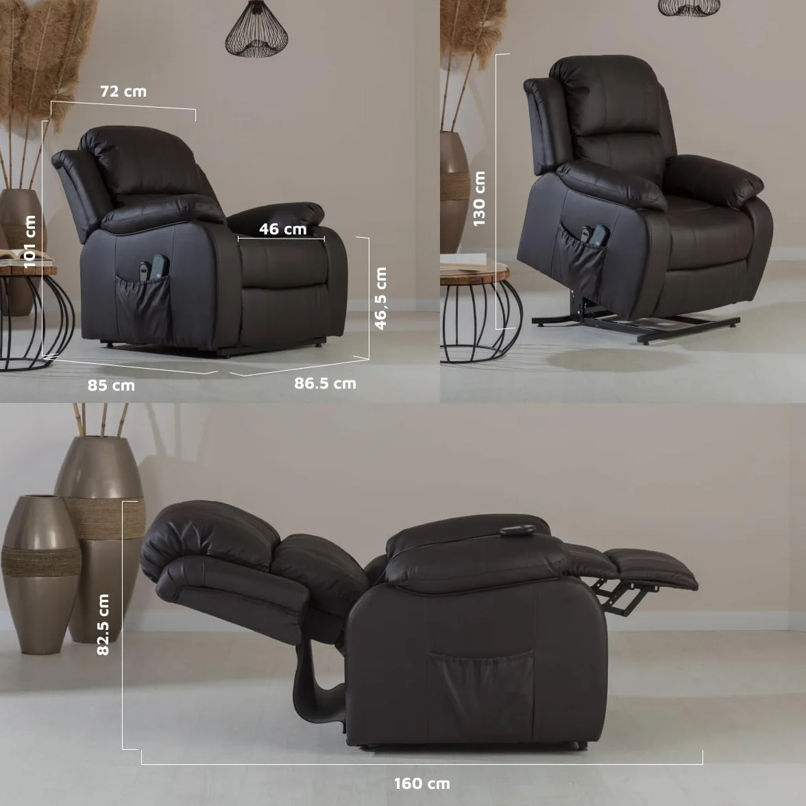 Sillón Relax Reclinable Eléctrico Trevi Choco 160º 10 Programas Calor Lumbar Masaje 4 Zonas Eco Piel PU