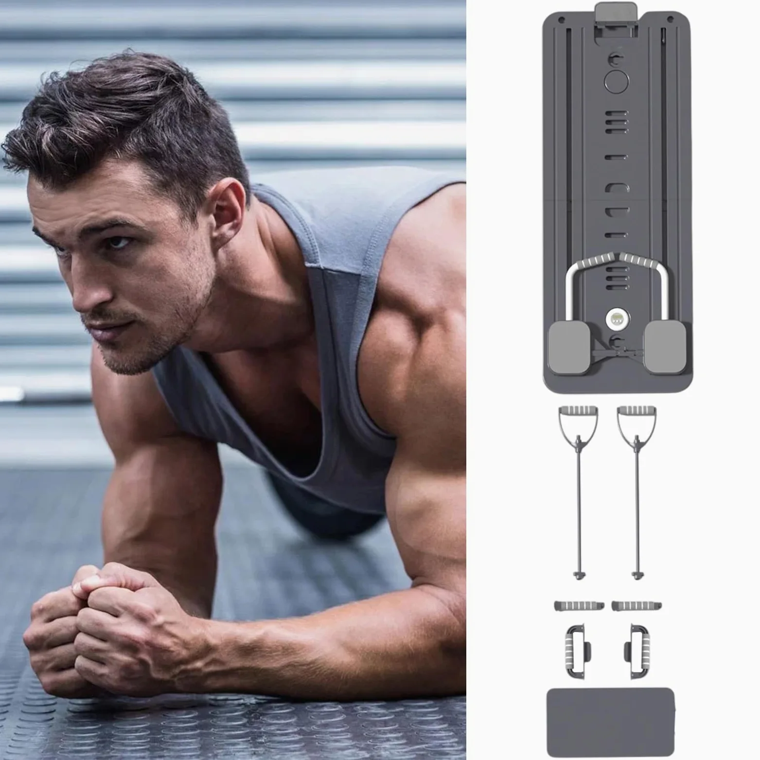 Bandeja de Pilates Máquina Fitness Abdominal y Reforma Pilates,Accesorios Plegables con Bandas Elásticas Equipo de Entrenamiento para Ejercicios Corporales