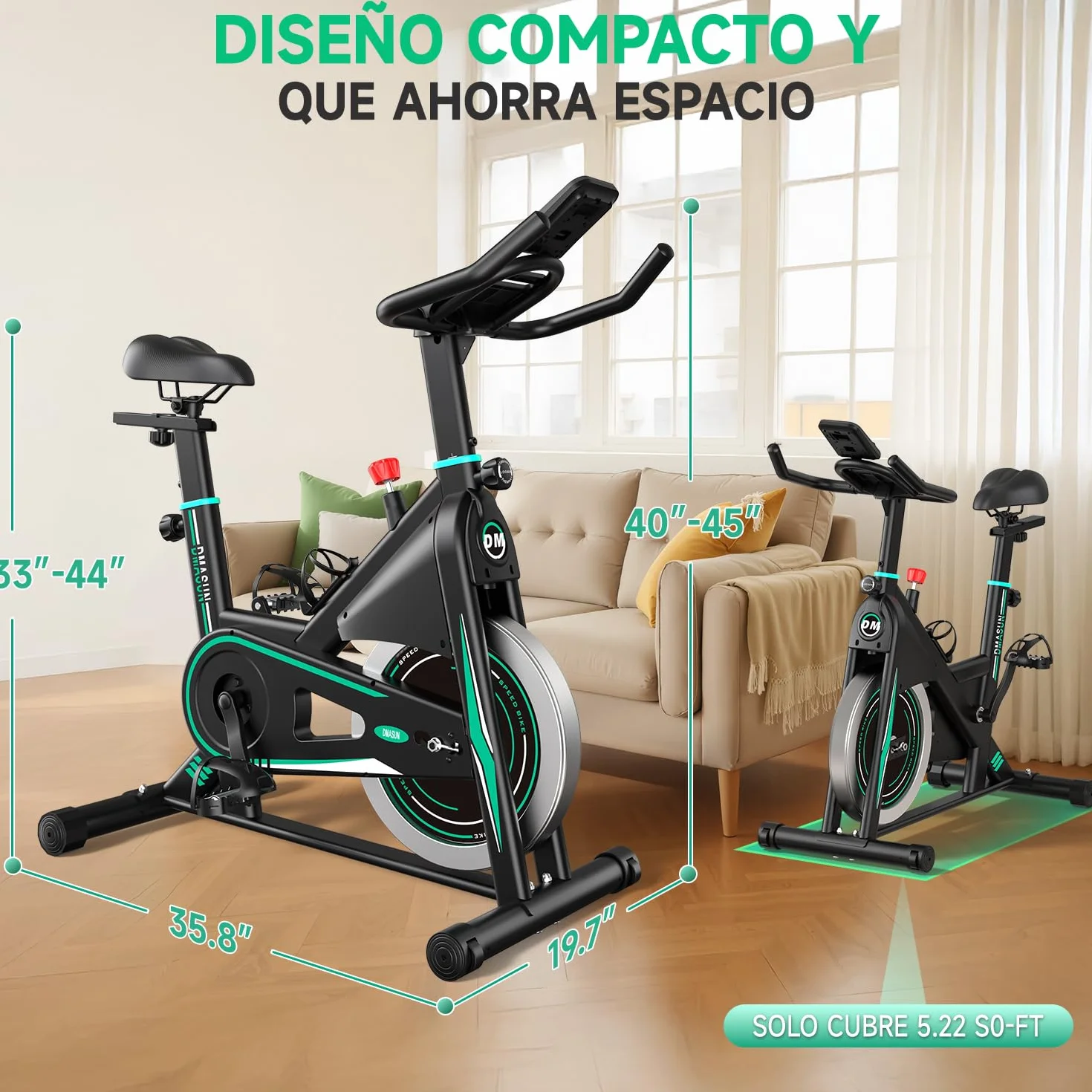 DMASUN Bicicleta Estática en Casa con Resistencia Ajustable, Bicicleta Estatica Silenciosa con Monitor LED, Cómodo Cojín de Asiento, App Propia, Capacidad de 160 kg, Entrenamiento Aeróbico