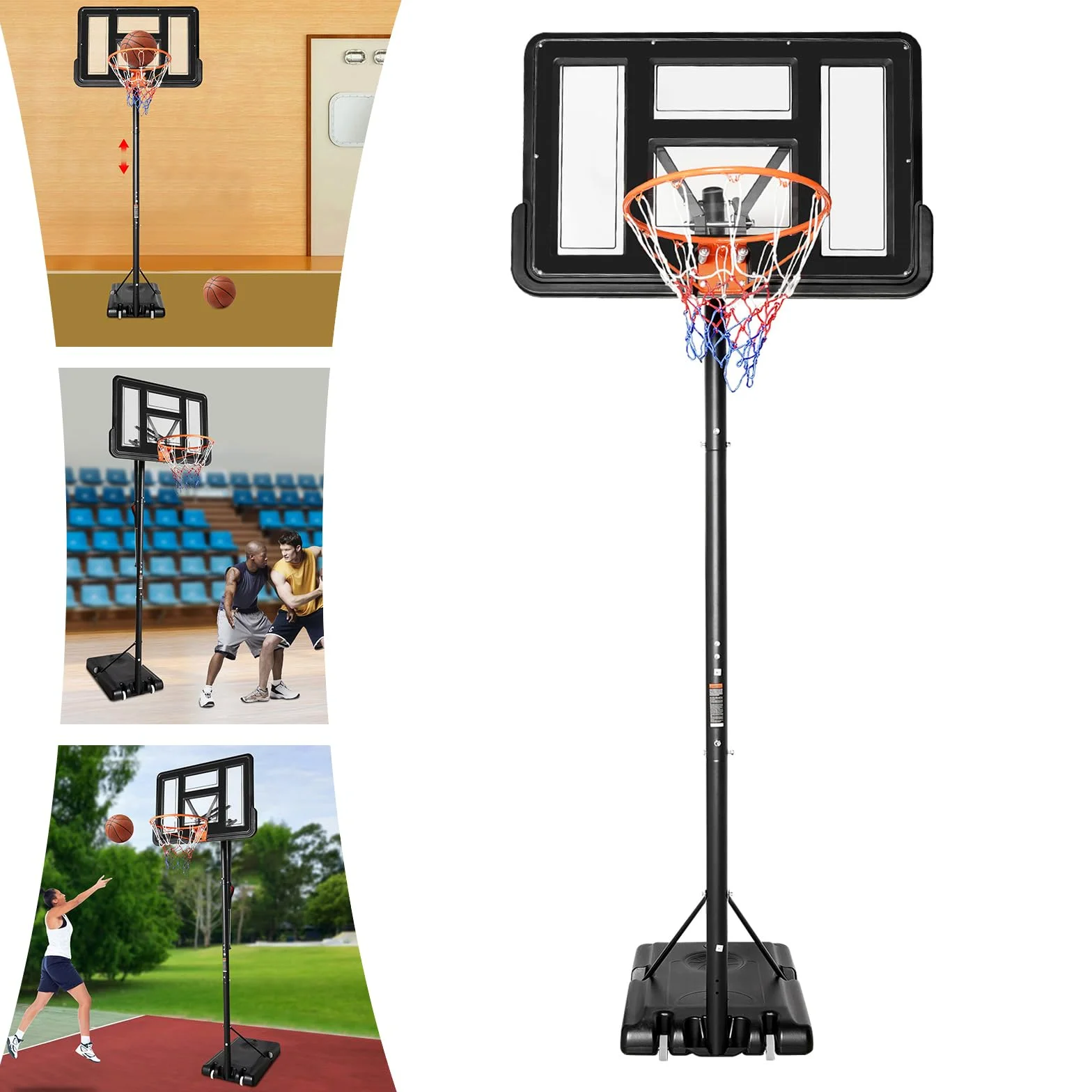 Canasta de baloncesto para exteriores, altura ajustable, canasta de baloncesto portátil, para interiores y exteriores, resistente a la intemperie, para niños, adolescentes y adultos