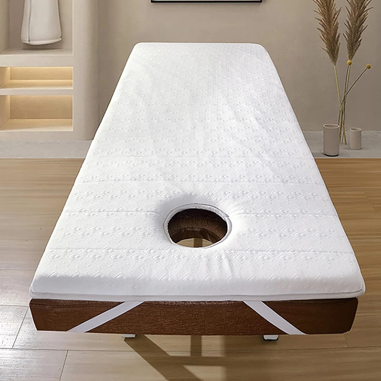Topper Viscoelástico para Camilla de Masaje Profesional con Agujero Facial Antideslizante 190x70x6cm Blanco
