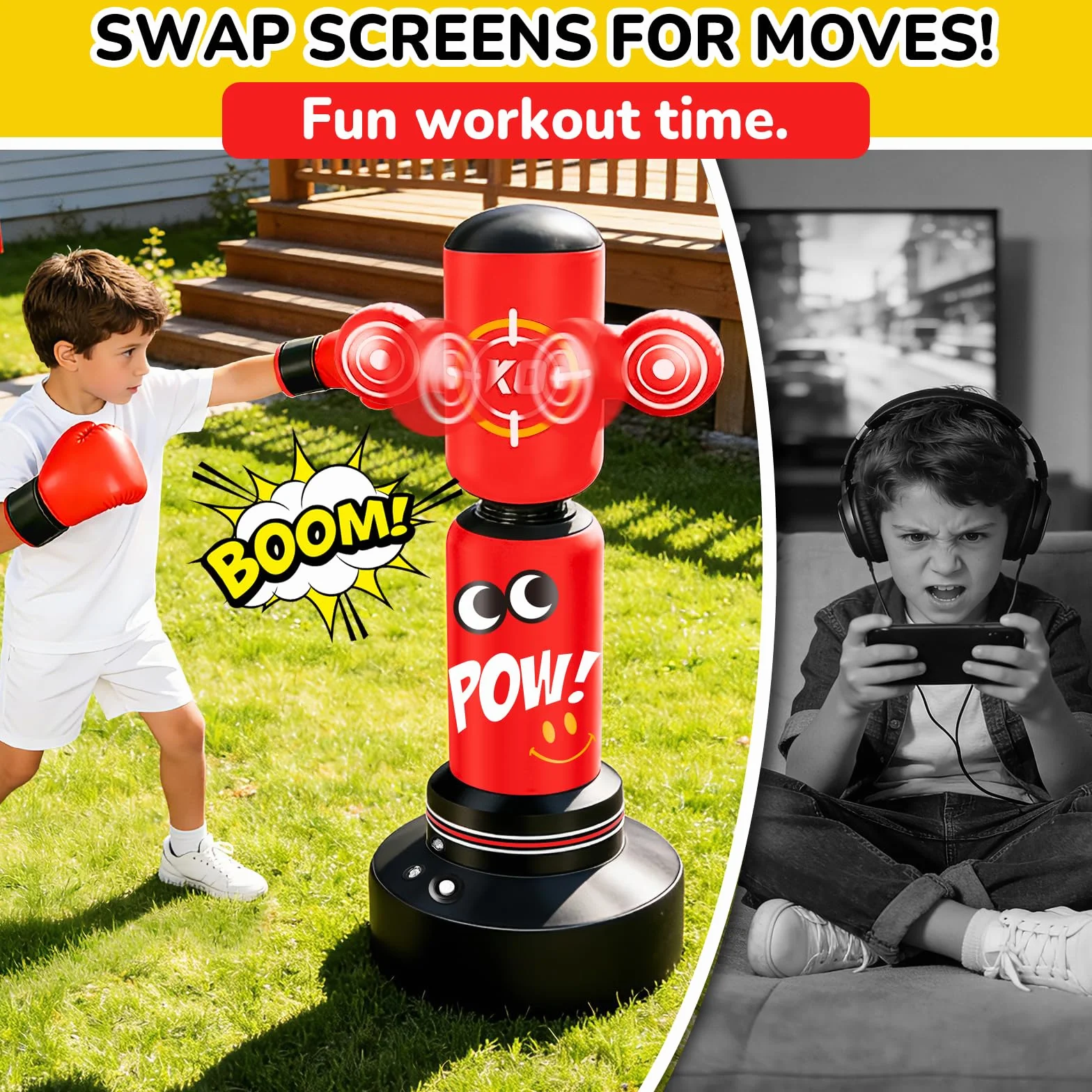 Saco Boxeo niños, Set de Boxeo con Bomba y Cuerda para Saltar Saco de Boxeo Hinchable Grande de 165cm, Regalos para niños y niñas de 3 a 12 años para Practicar kárate, Taekwondo