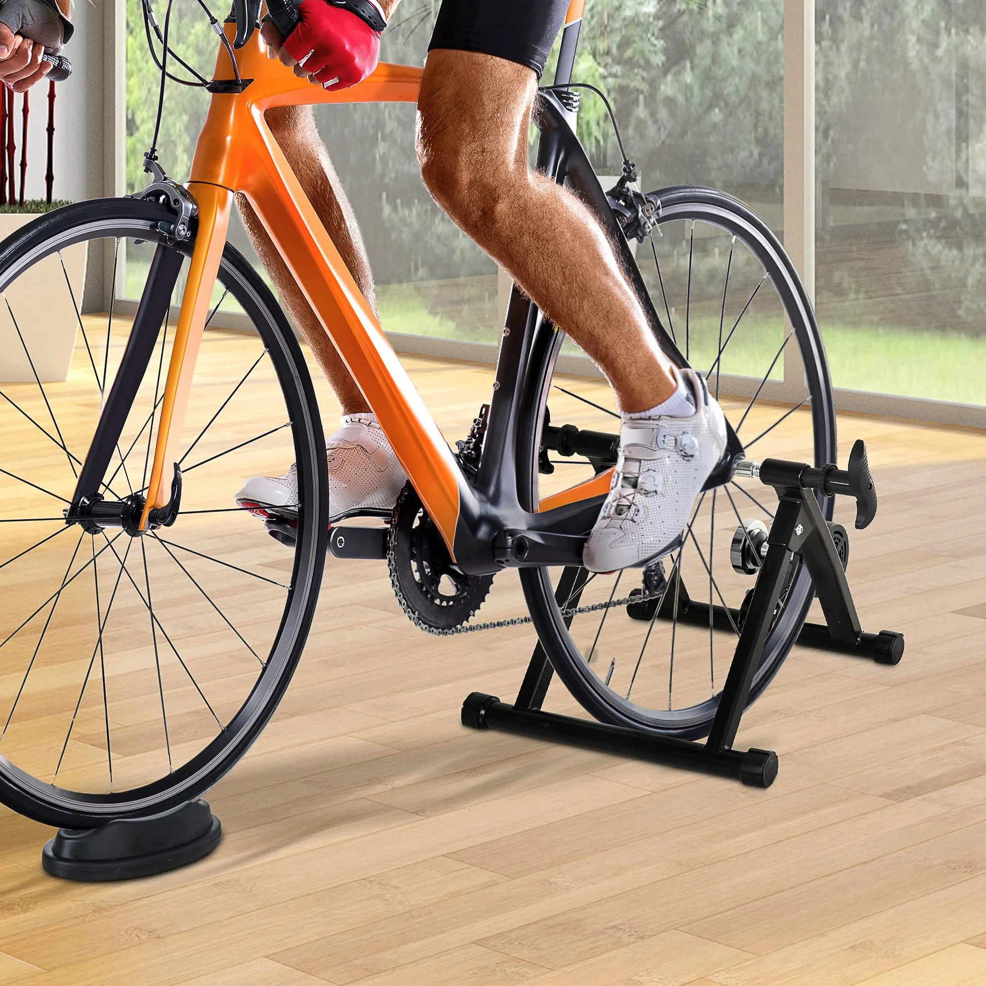HOMCOM Rodillo de Bicicleta Entrenamiento Plegable con Resistencia Magnética Ajustable de 8 Niveles para Ruedas de 650C/700C o 26-28 Pulgadas para Interior 68x62,5x49 cm Negro