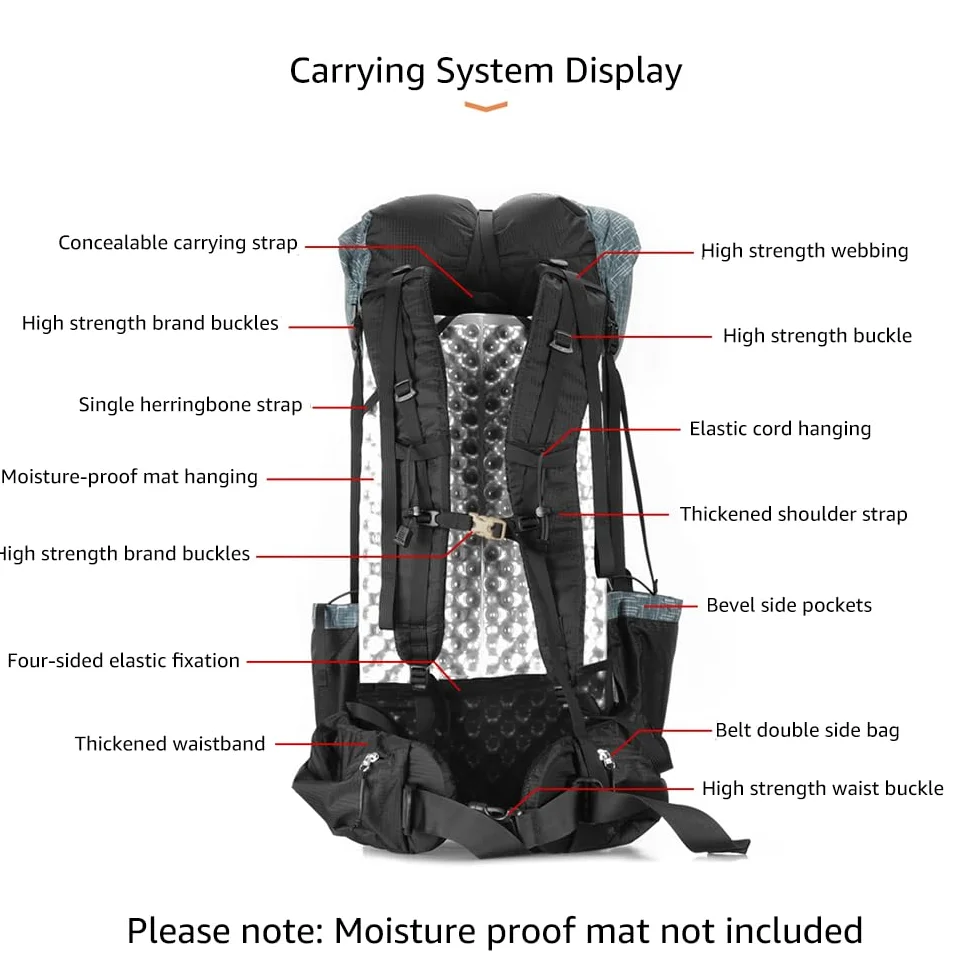 3FULGEAR - Mochila de senderismo para hombres y mujeres, 56L (40+16), ligera, para acampar al aire libre, mochila de senderismo