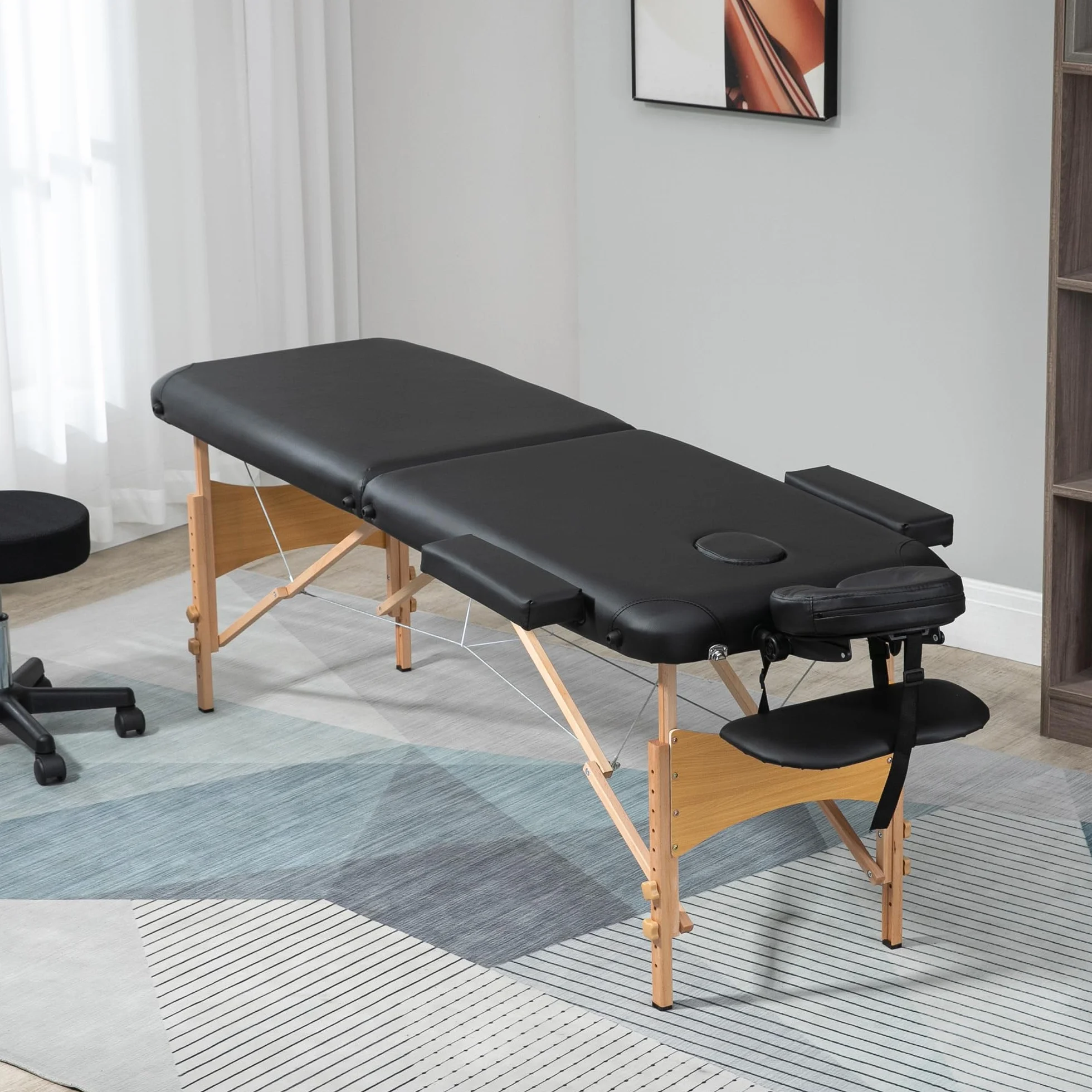 HOMCOM Camilla de Masaje Plegable 210x81 cm Profesional con Reposacabezas Extraíble y Bolsa de Transporte Negro