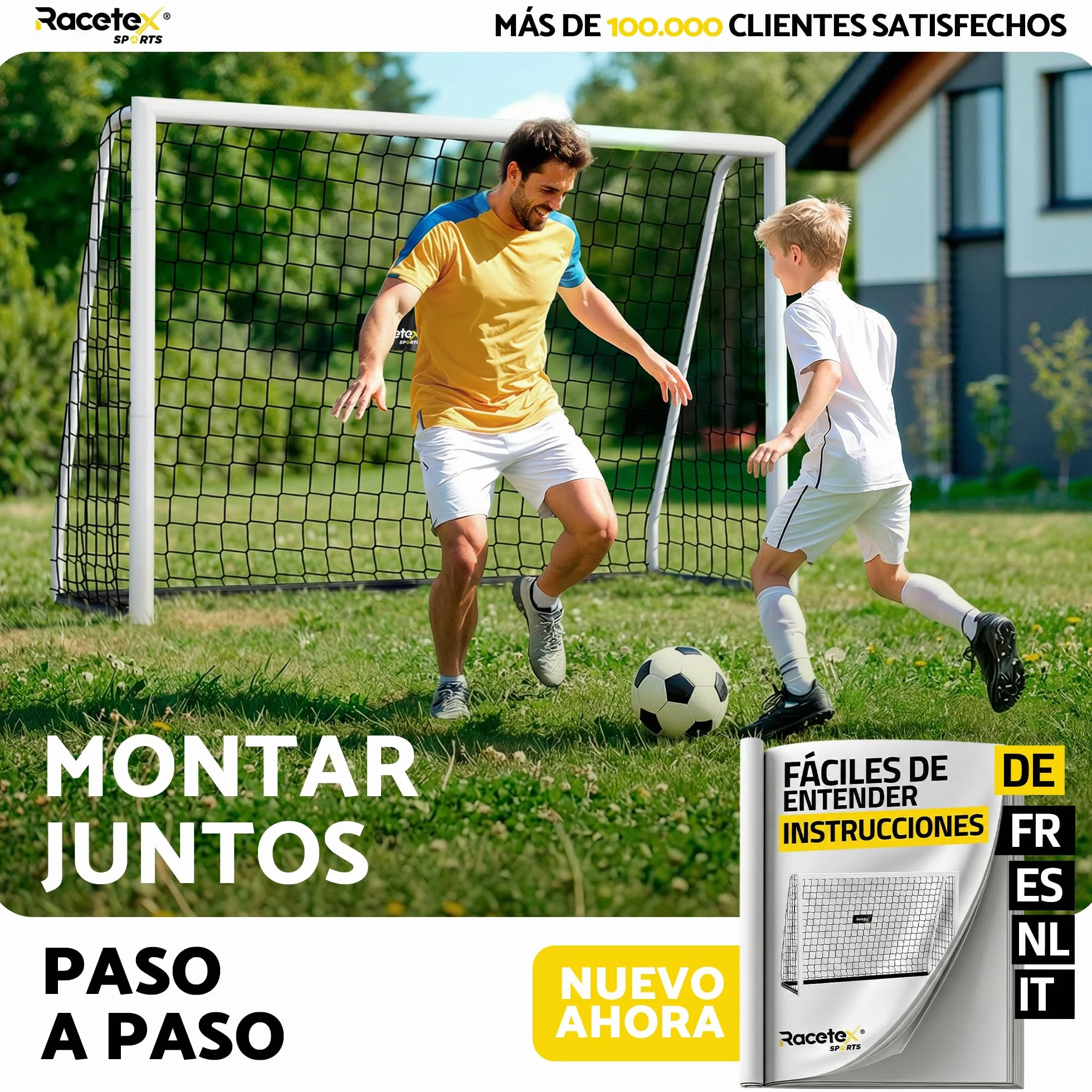 Portería de fútbol Racetex para jardín con marco de acero estable y anclaje de acero inoxidable