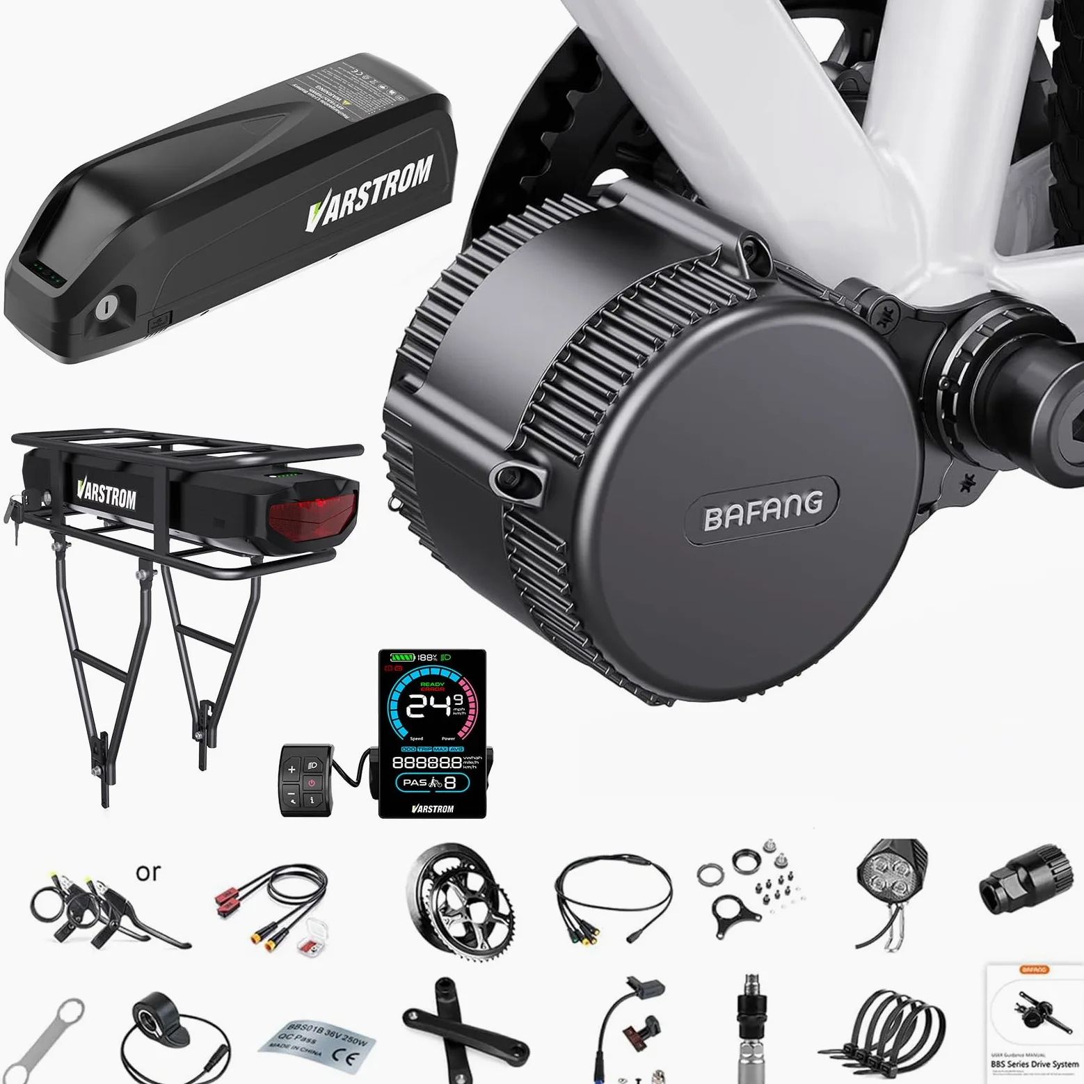 BAFANG 36V 48V BBS01B Kit Conversion a Bicicleta Electrica Mid Drive Kits | BBS02B BBS-HD Motor Central para Pedalier 68-73MM - Velocidad Tipo Ebike Conversion Kit para Adultos con Batería Opcional