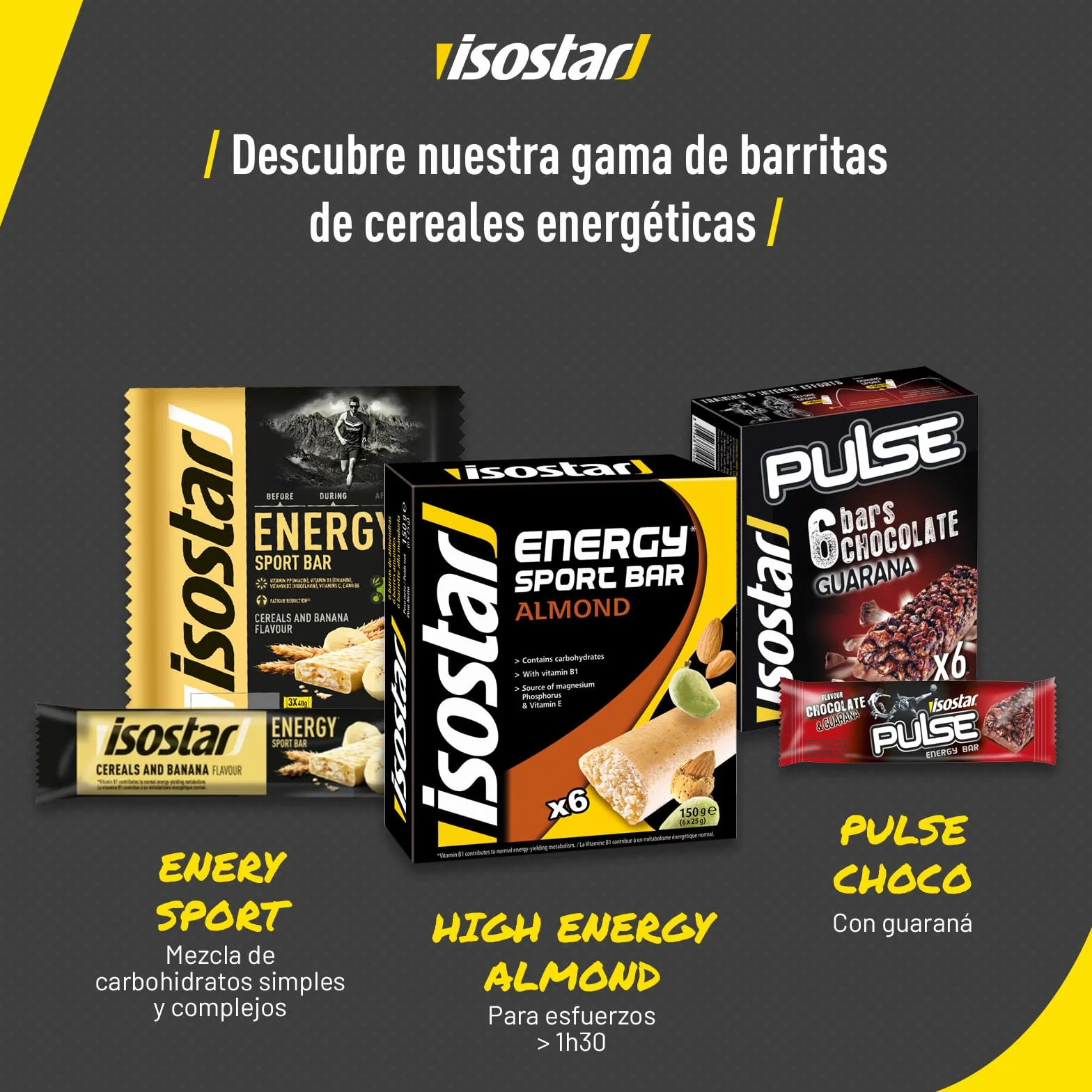 Isostar Barritas Energy Sport con Niacina Vitaminas B1 B2 C E B6 Sabor Banana 3x40gr