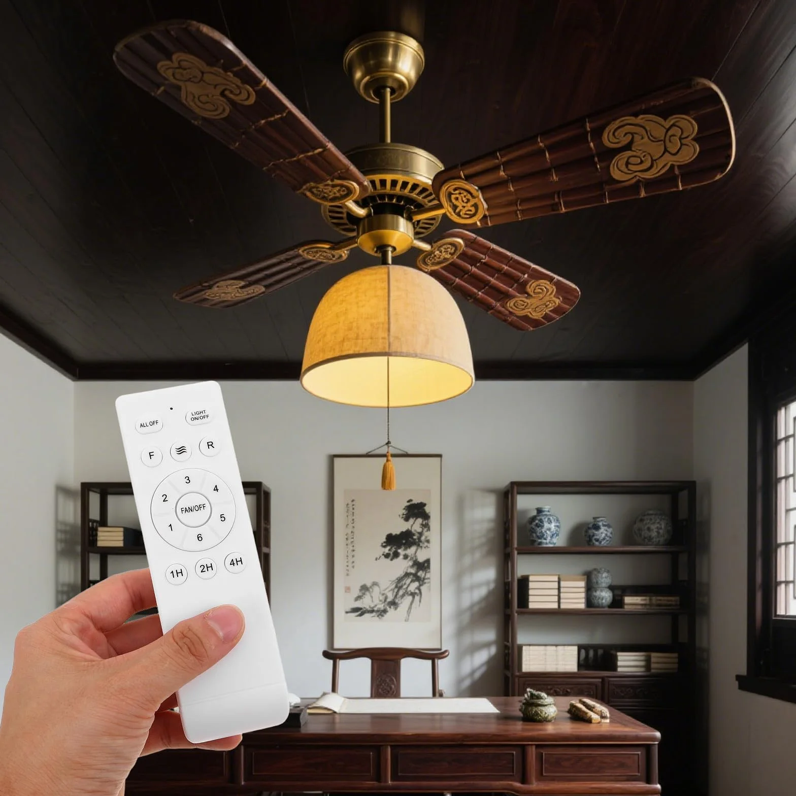 COLLBATH 2 mandos a distancia para ventilador de techo, control de 6 velocidades, regulador de intensidad de luz, temporizador 1-4 horas