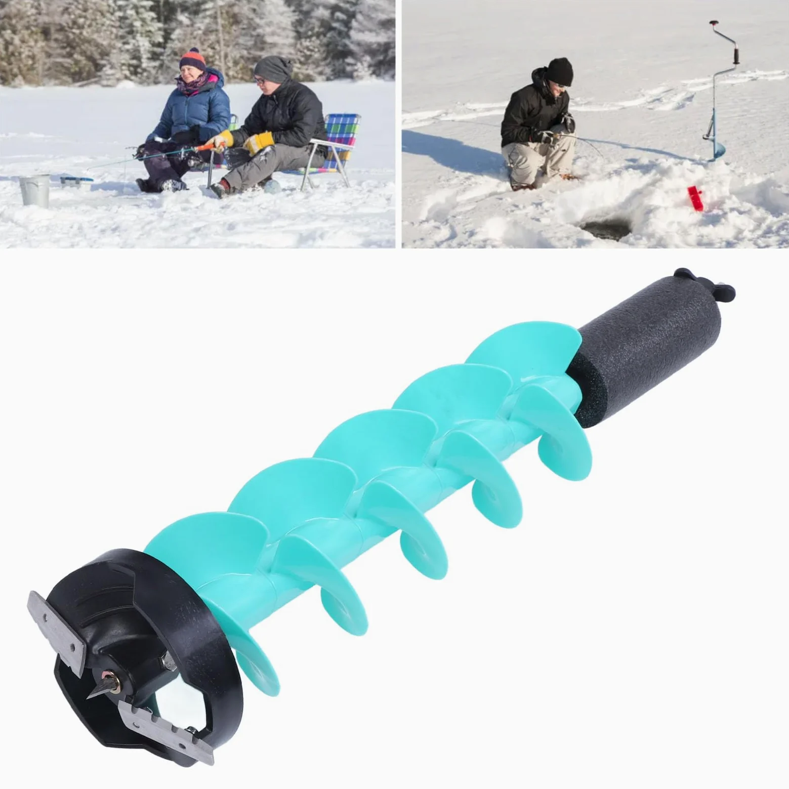 Taladro Eléctrico de Nailon Resistente con Cuchillas de Acero, Diámetro de 6 Pulgadas para Entusiastas de la Pesca en Hielo, 28 Pulgadas de Largo