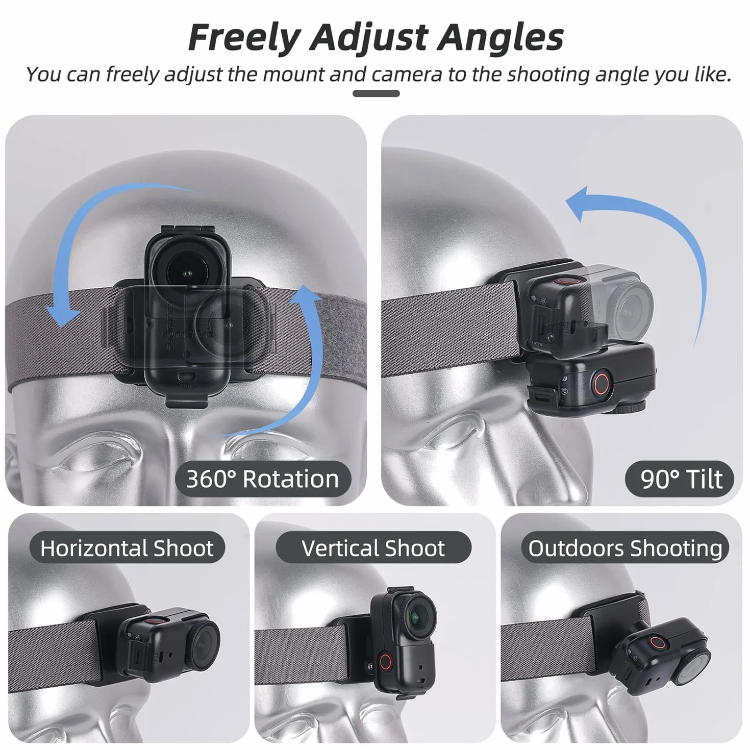 Soporte Arnés para Cabeza Compatible con dji Osmo Nano, Rotación de 360° Ajustable Horizontal-Vertical, Sujeción Manos Libres para Deportes al Aire Libre, Running, Ciclismo, Esquí, Vlogging
