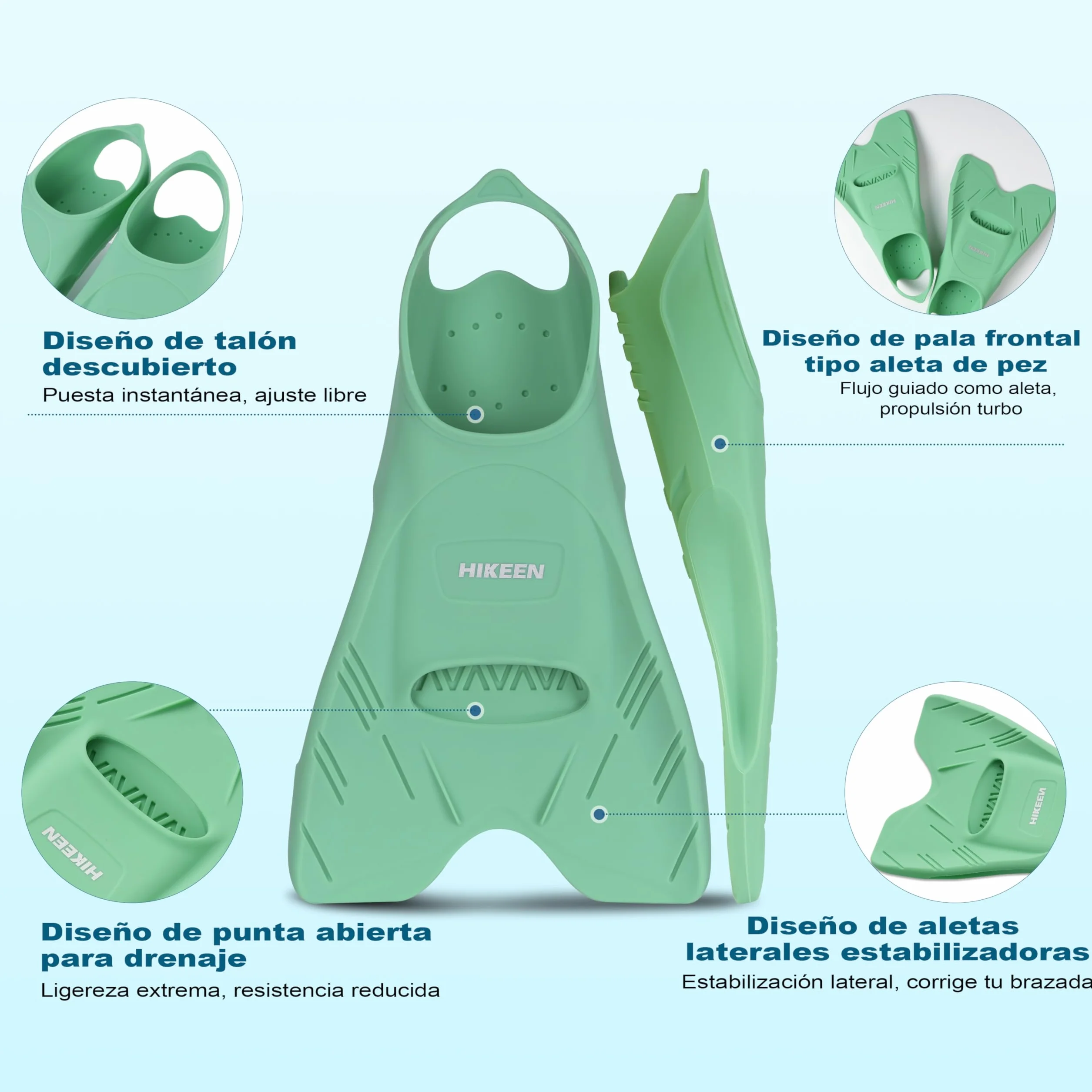Hikeen Aletas Natacion Piscina de Talón Abierto: Aletas Cortas Natacion Silicona Pura para Adultos Jóvenes, Aletas Buceo Aletas Snorkel Punta Abierta Baja Resistencia, Incluye Bolsa de Malla