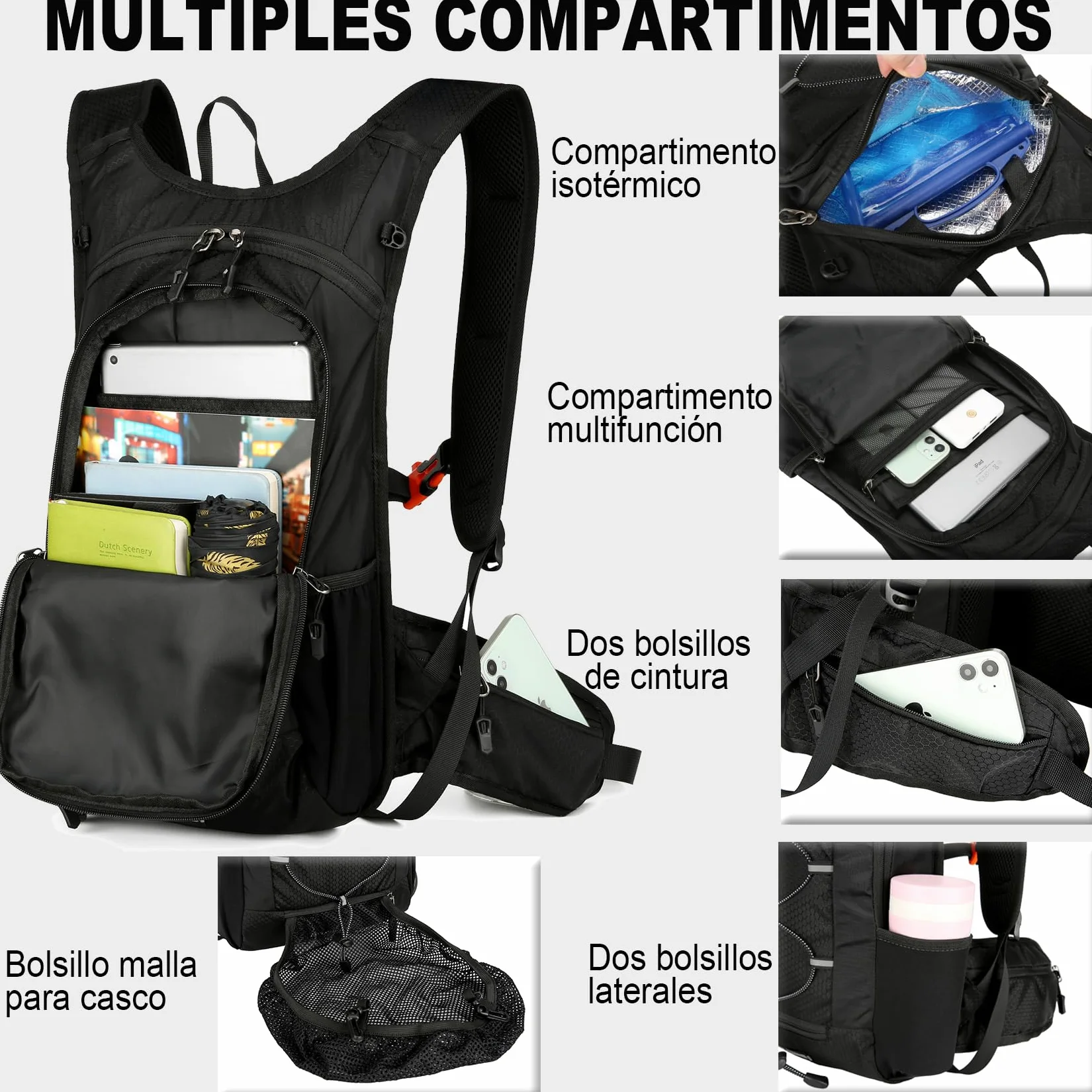 Mochila de Ciclismo MTB, 15L Ligera Mochila Bicicleta Montaña Mochila Bici para Hombre Mujer, Pequeño Mochila Deporte para Esqui, Senderismo, Moto Enduro