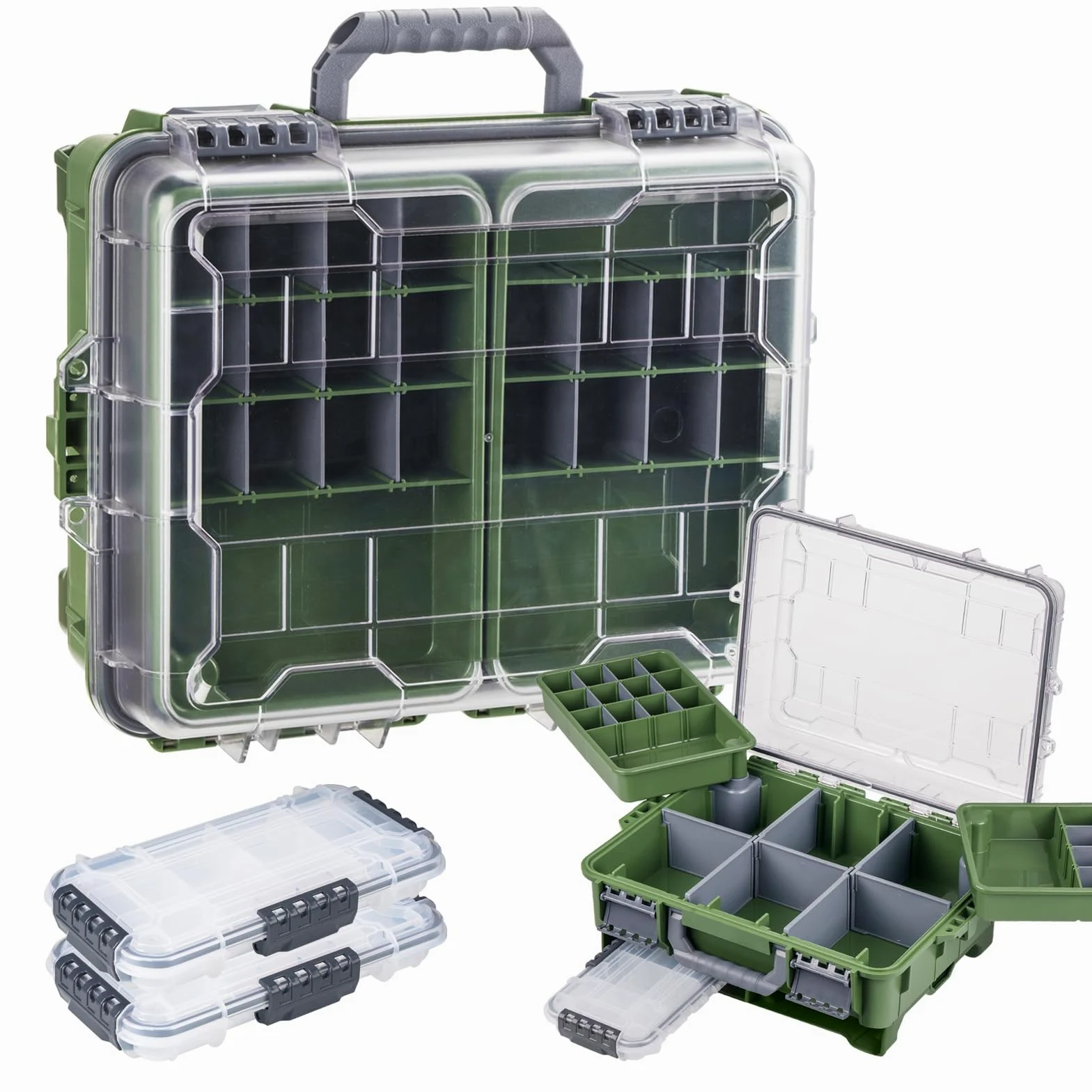 THKFISH Caja de aparejos impermeable, caja de almacenamiento portátil de pesca y aparejos con dos cajas de almacenamiento 3500 y separadores extraíbles, almacenamiento de aparejos premium,