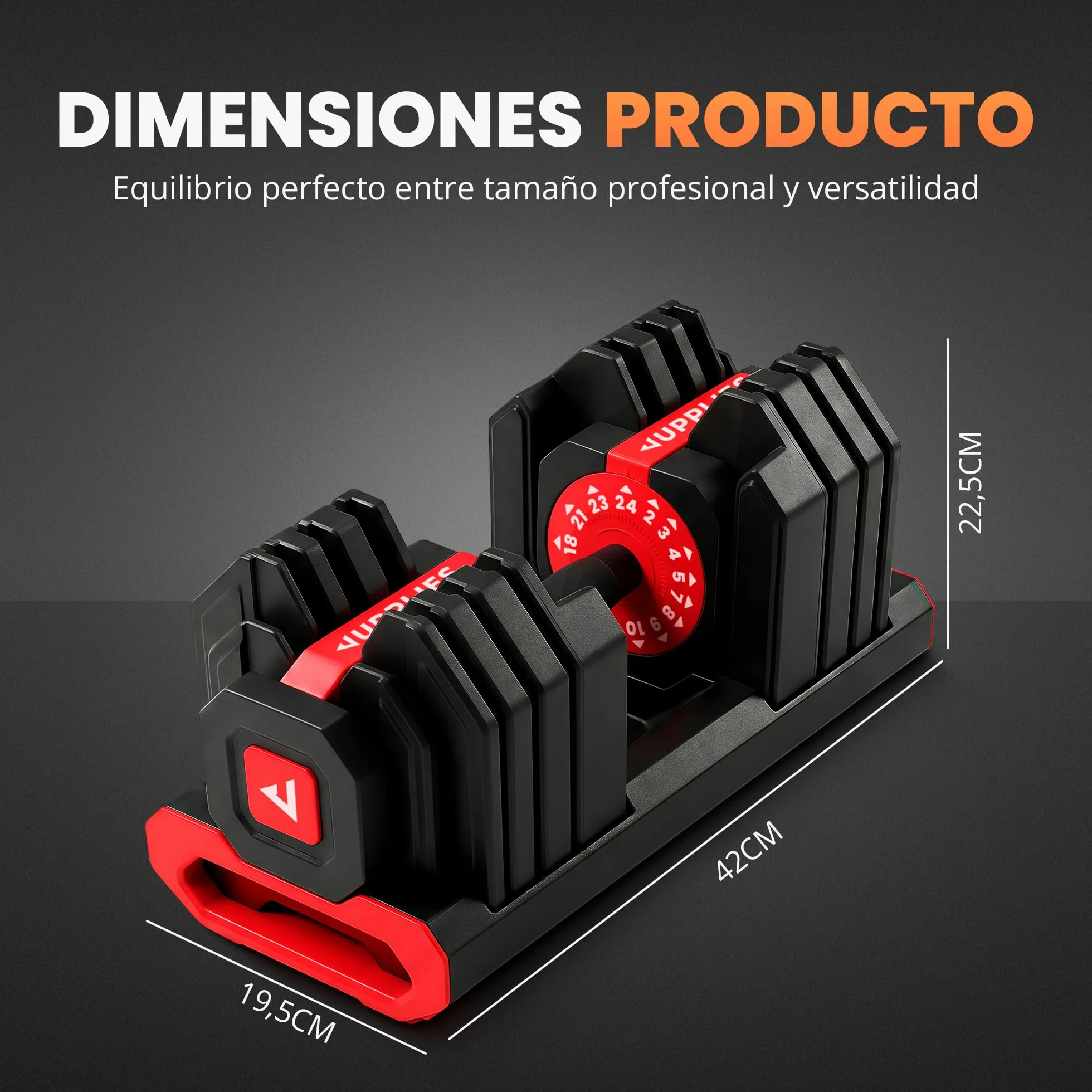 JUPPLIES Mancuerna Ajustable Hasta 24 kg – Pesas Regulables 15 Niveles 2–24 kg con Ajuste Rápido, Bloqueo de Seguridad y Base Antideslizante, Ideal para Entrenamiento en Casa o Gimnasio