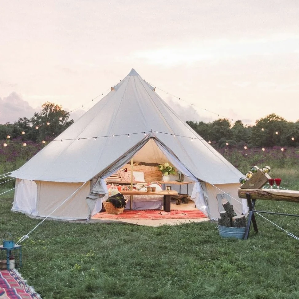 Tienda de Campana de Lona de algodón para Acampar en Familia Impermeable al Aire Libre Yurta Glamping de Lujo