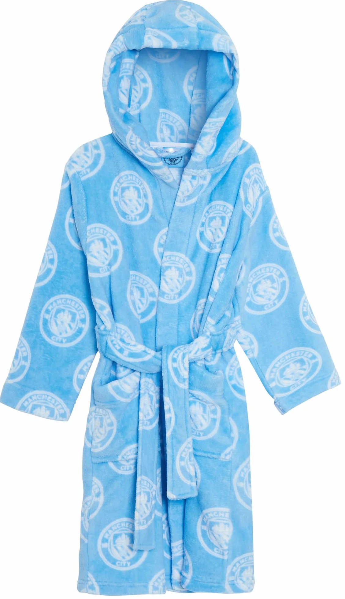 MANCHESTER CITY Pijama para niños + bata con capucha de 3 piezas, bata de fútbol + conjunto de pijama