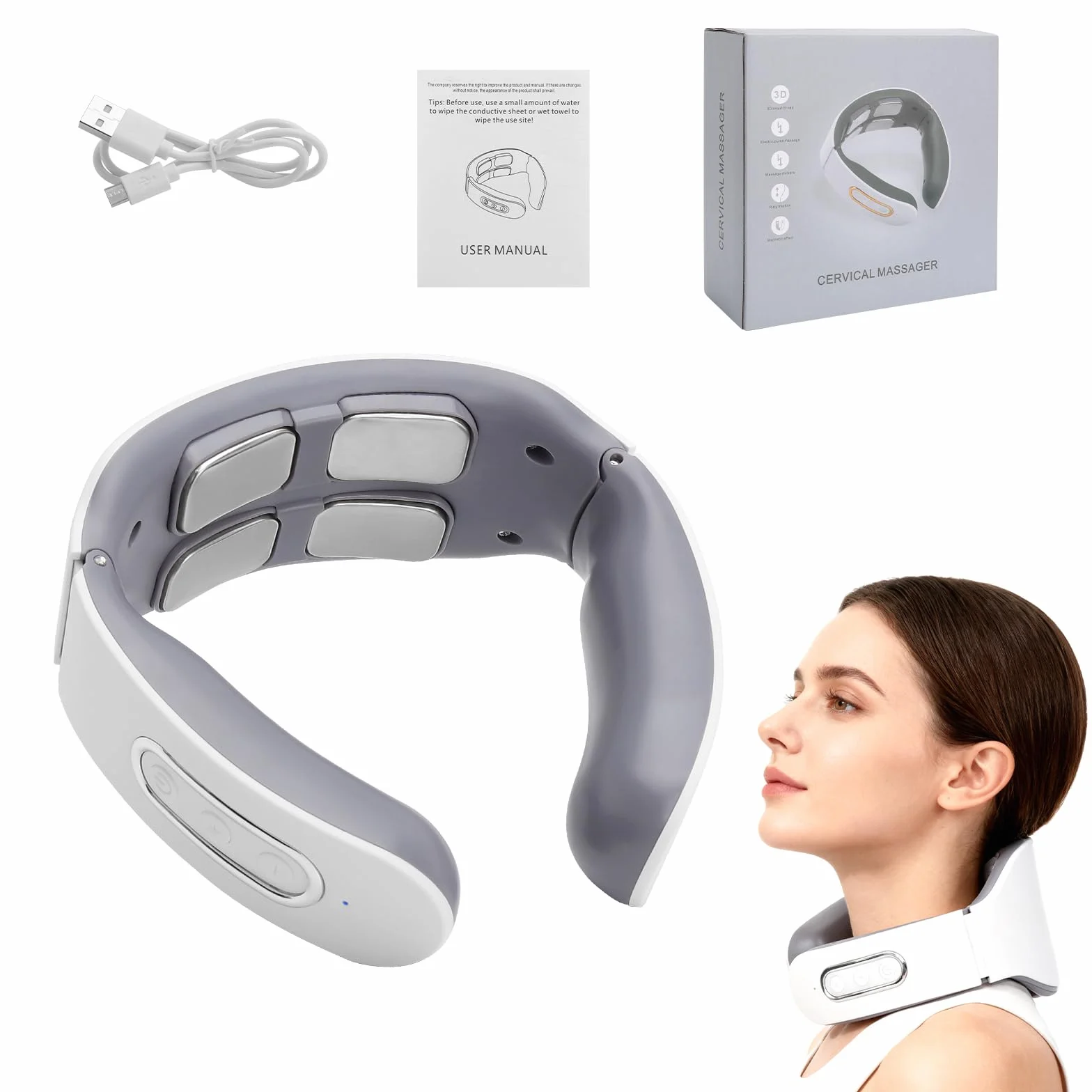 TNSLAND Masajeador de cuello 11 en 1 con calefacción, 6 modos, 9 niveles de intensidad, portátil