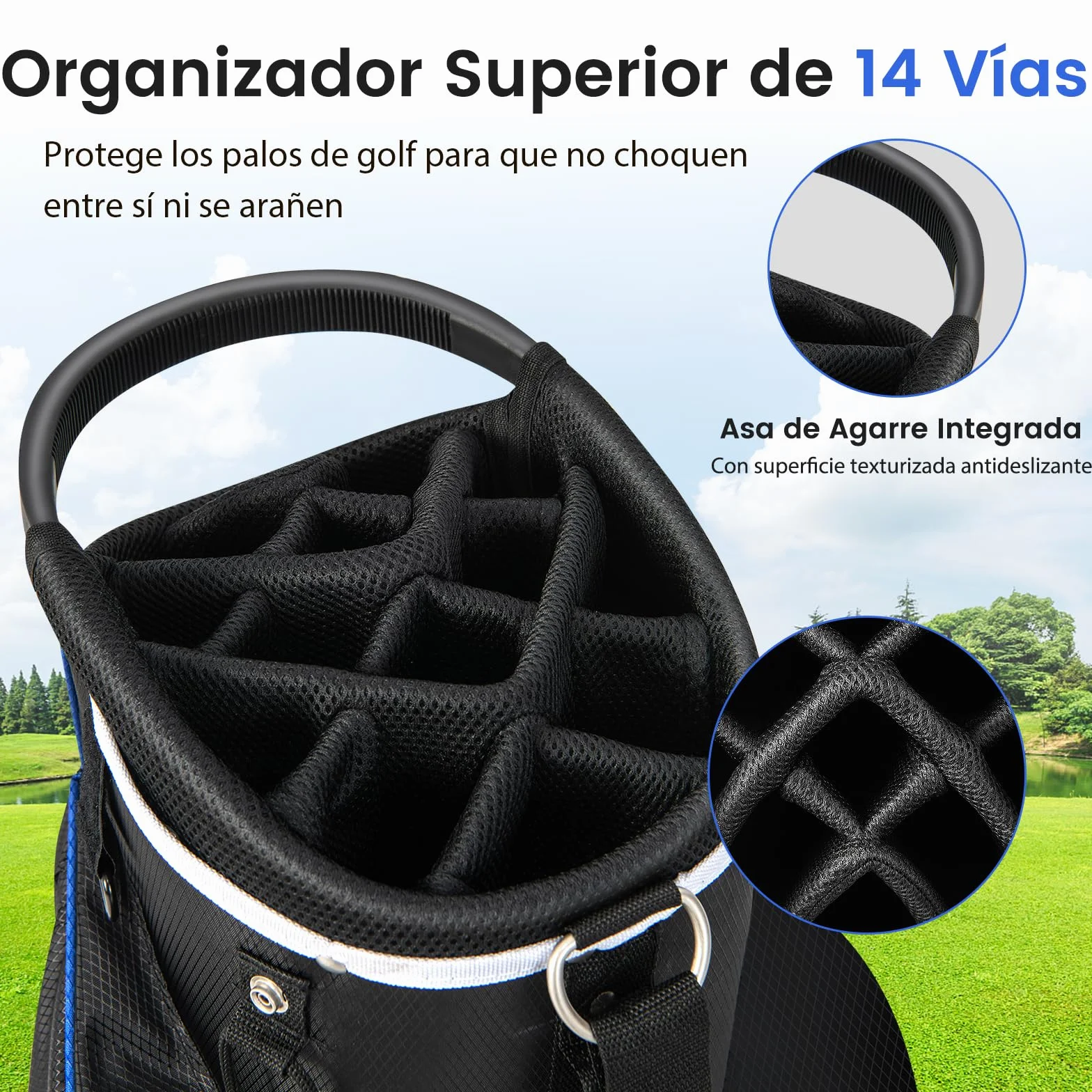 COSTWAY Bolsa de Golf, Bolsa de Palos de Golf con Separadores Superiores de 14 Vías, 9 Bolsillos, Enfriadora, para Zapatos, Soporte para Paraguas y Cubierta para Lluvia