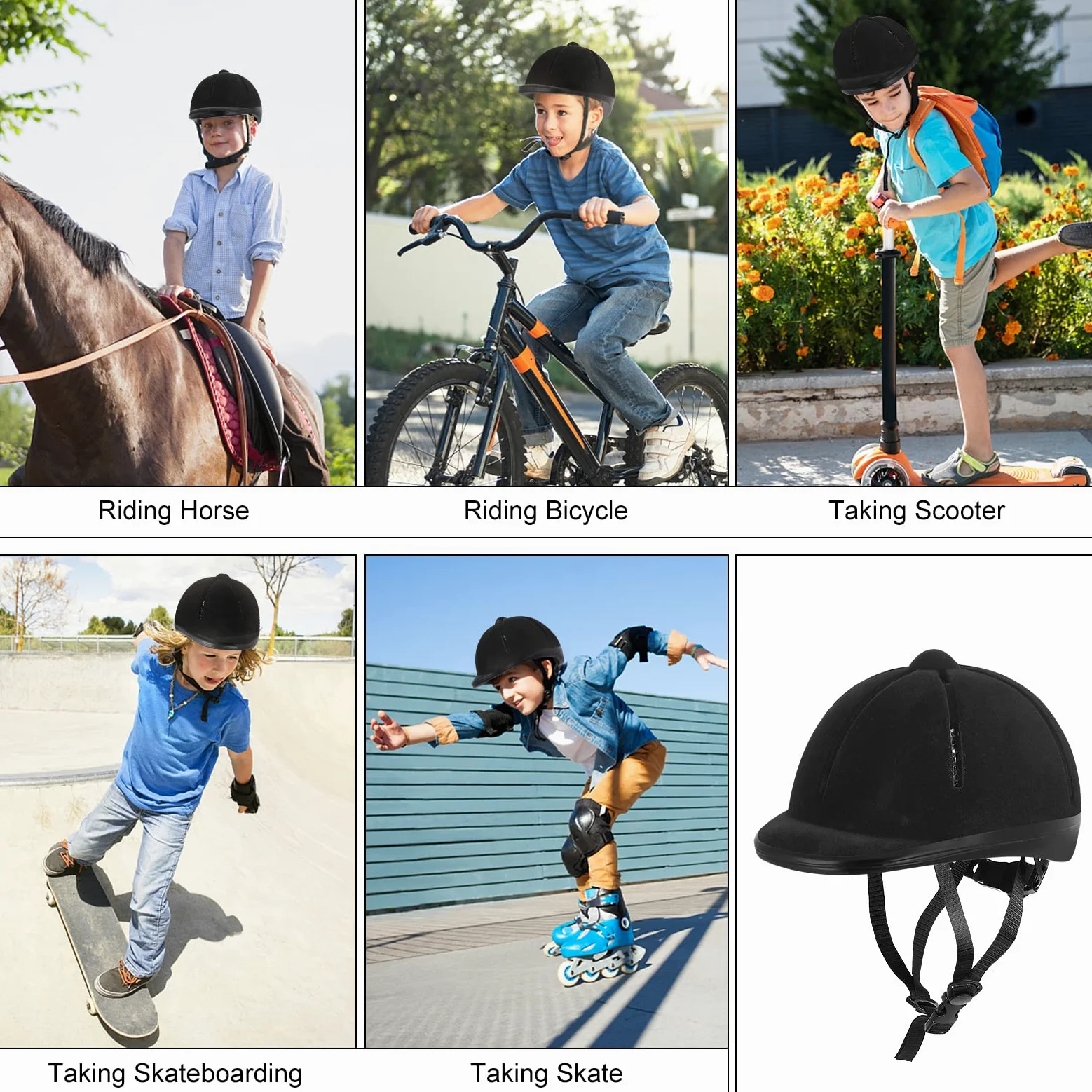 Casco de equitación ajustable para niños de 2 a 6 años, talla S y tamaño de cabeza de 48 a 54 cm (negro)