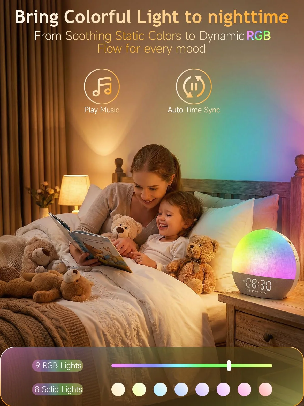 Despertador de Simulación de Amanecer con Luz Natural, 17 Tipos de Iluminación, 30 Sonidos Relajantes, Bluetooth y Alarma